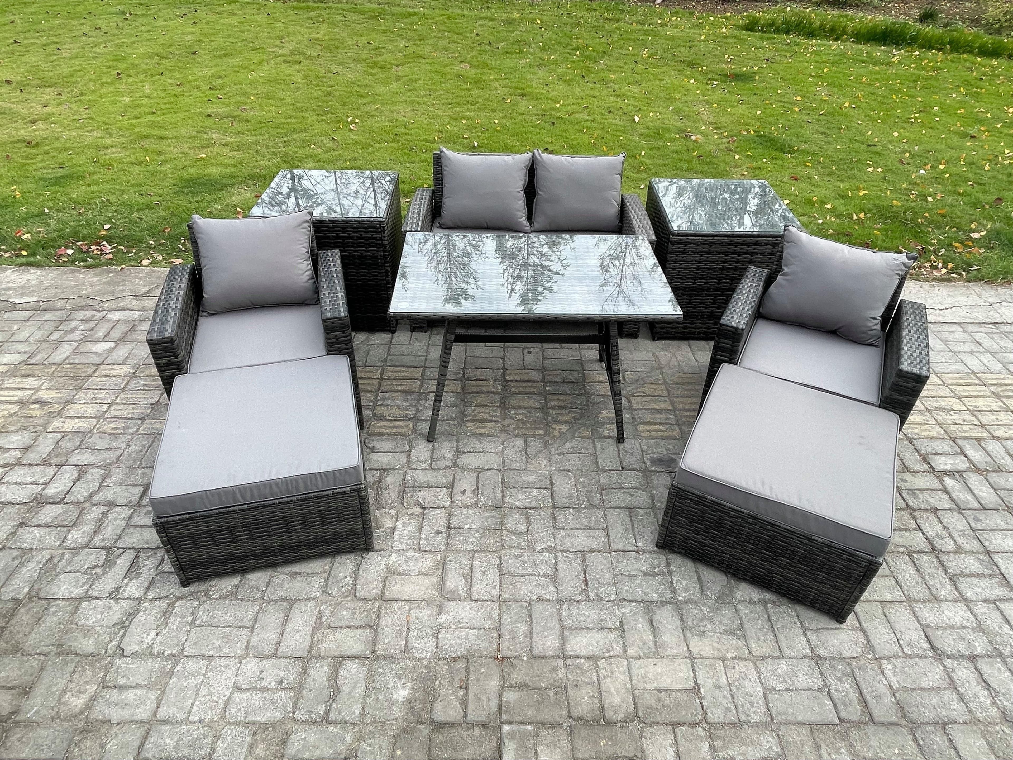 Rattan Wicker Garden Furniture 6 Seater Patio Conservatory Sofa Set Rectangular Dining Table Armchair