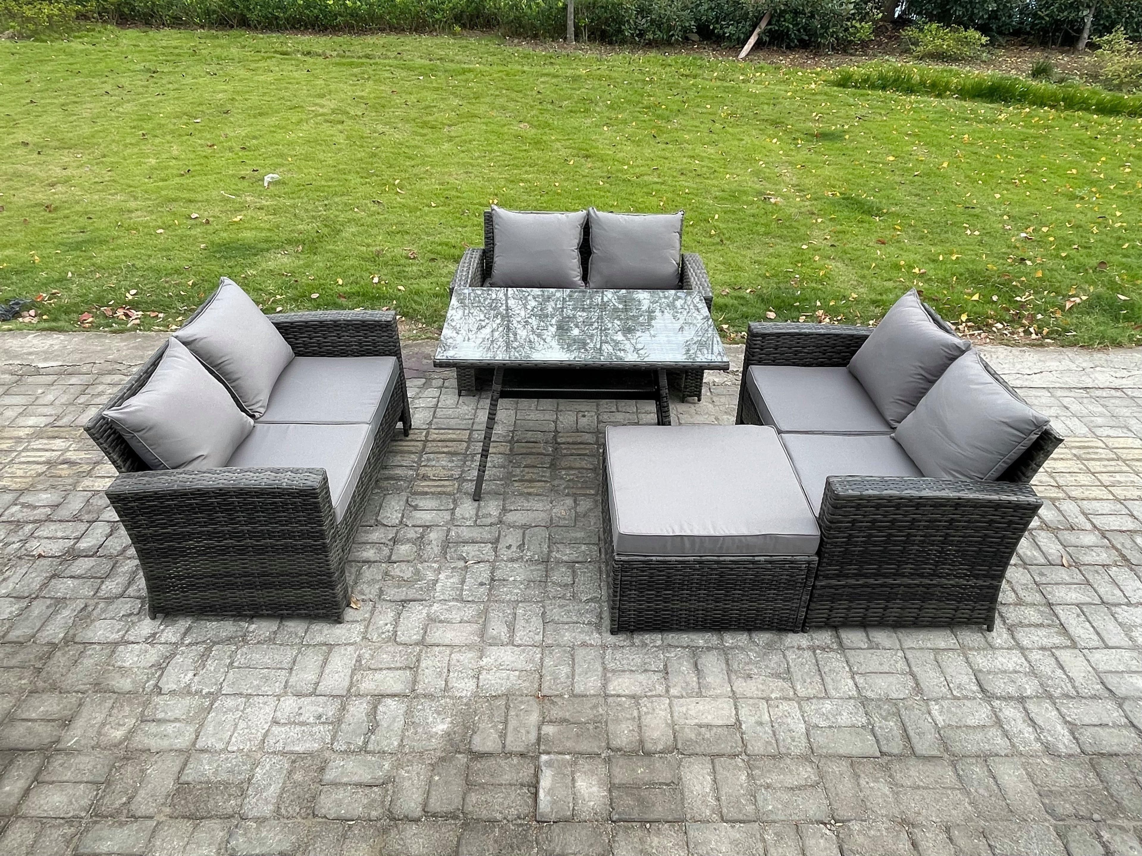 7 Seater Rattan Wicker Garden Furniture Patio Conservatory Sofa Set Rectangular Dining Table Love Seat Sofa