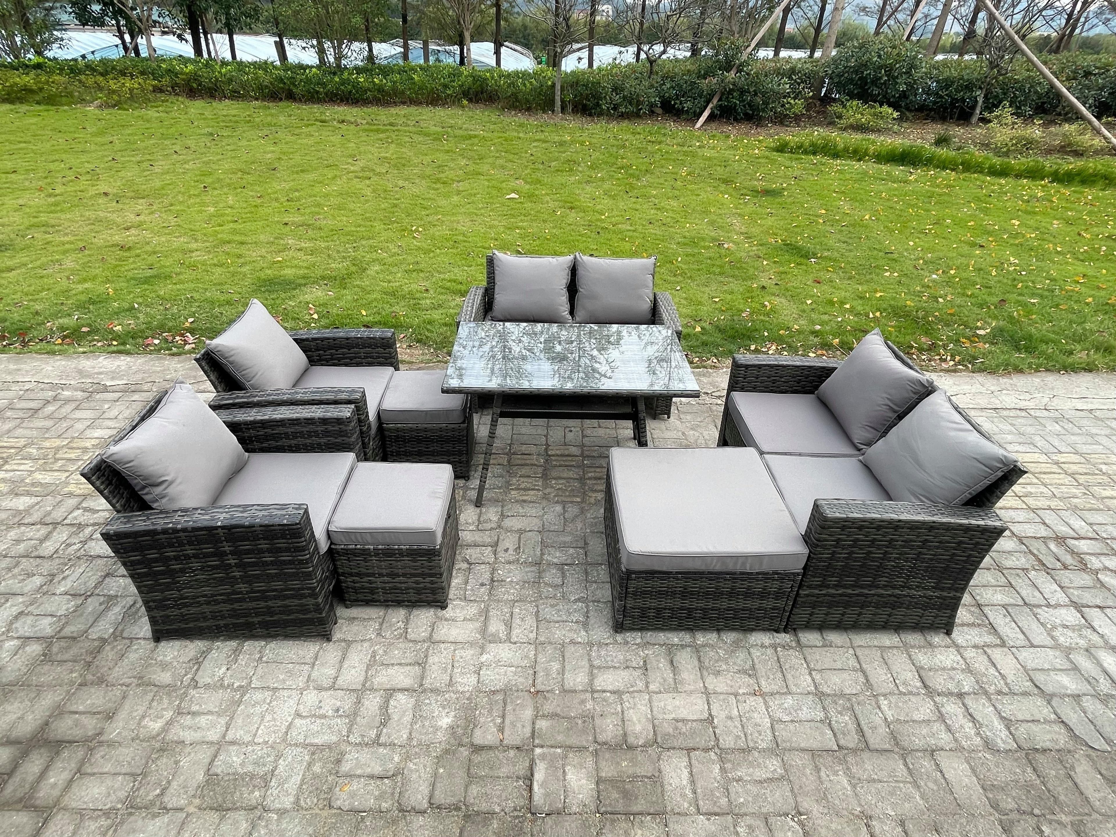 Garden Furniture Sets 8 Pieces Wicker Rattan Furniture Manual Wicker Patio Sofa Patio Conversation Set 3 Footstools