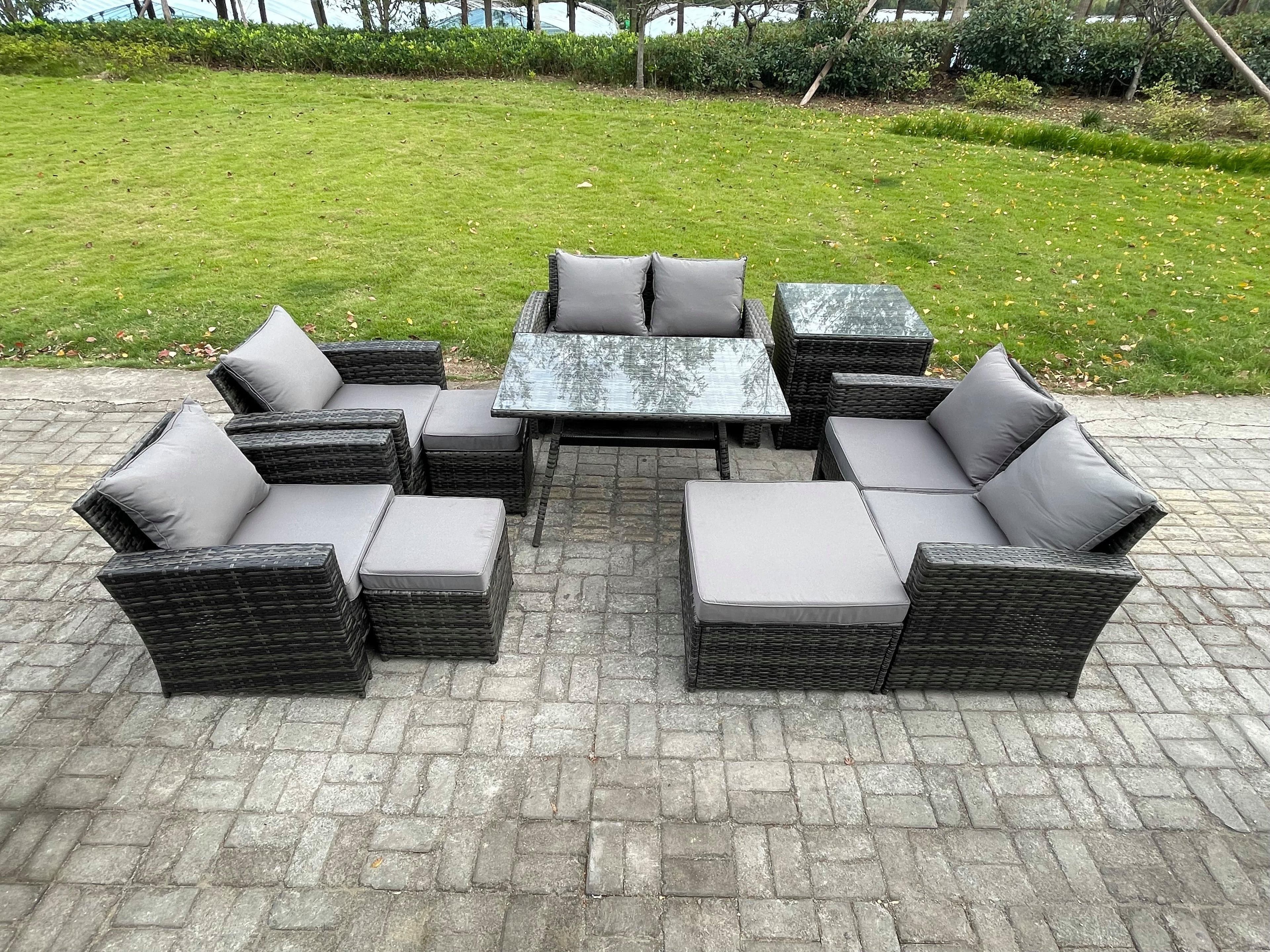 Garden Furniture Sets 9 Pieces Wicker Rattan Furniture Manual Wicker Patio Sofa Patio Conversation Set 3 Footstools