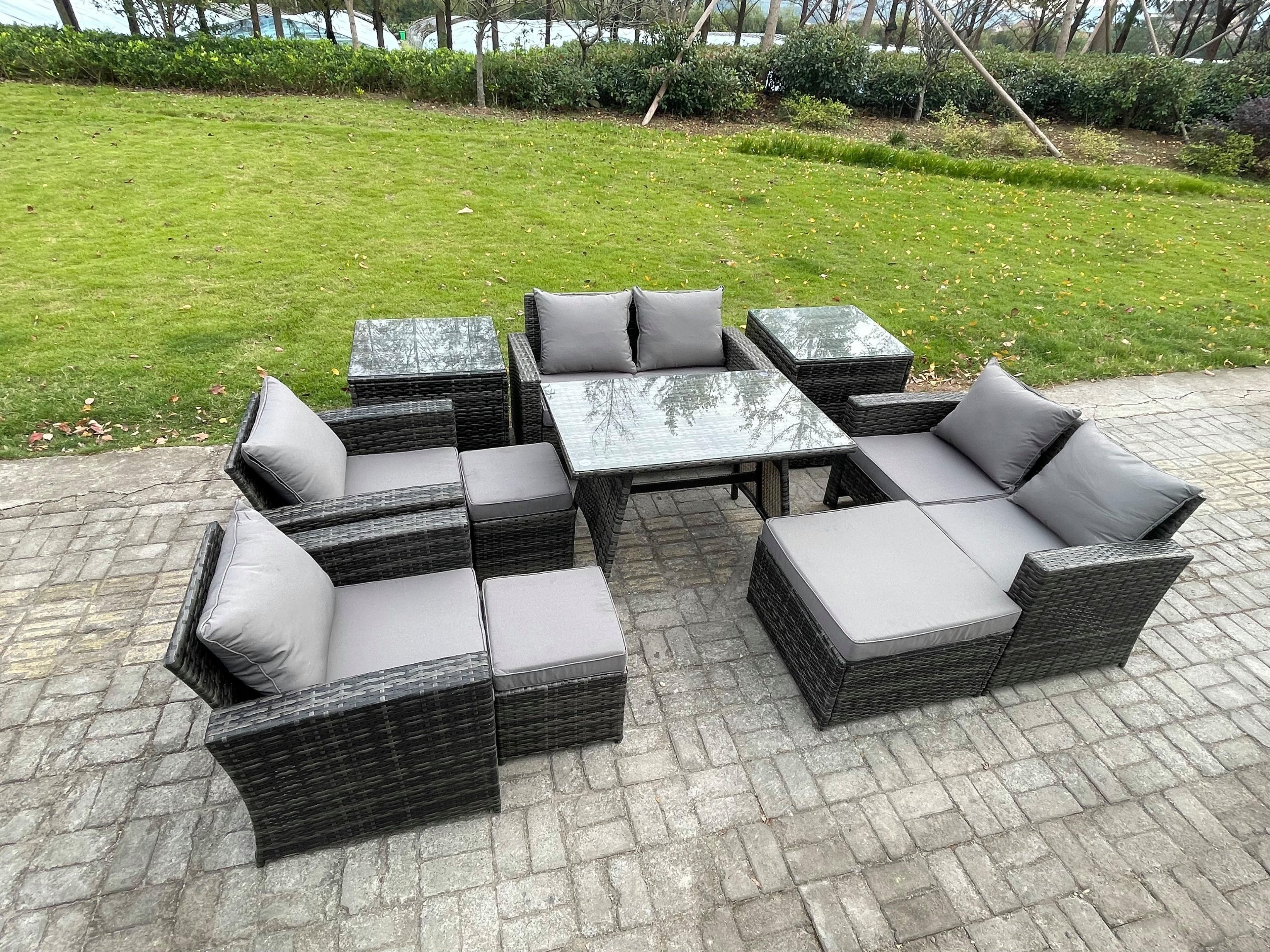 Garden Furniture Sets 10 Pieces Wicker Rattan Furniture Manual Wicker Patio Sofa Patio Conversation Set 3 Footstools