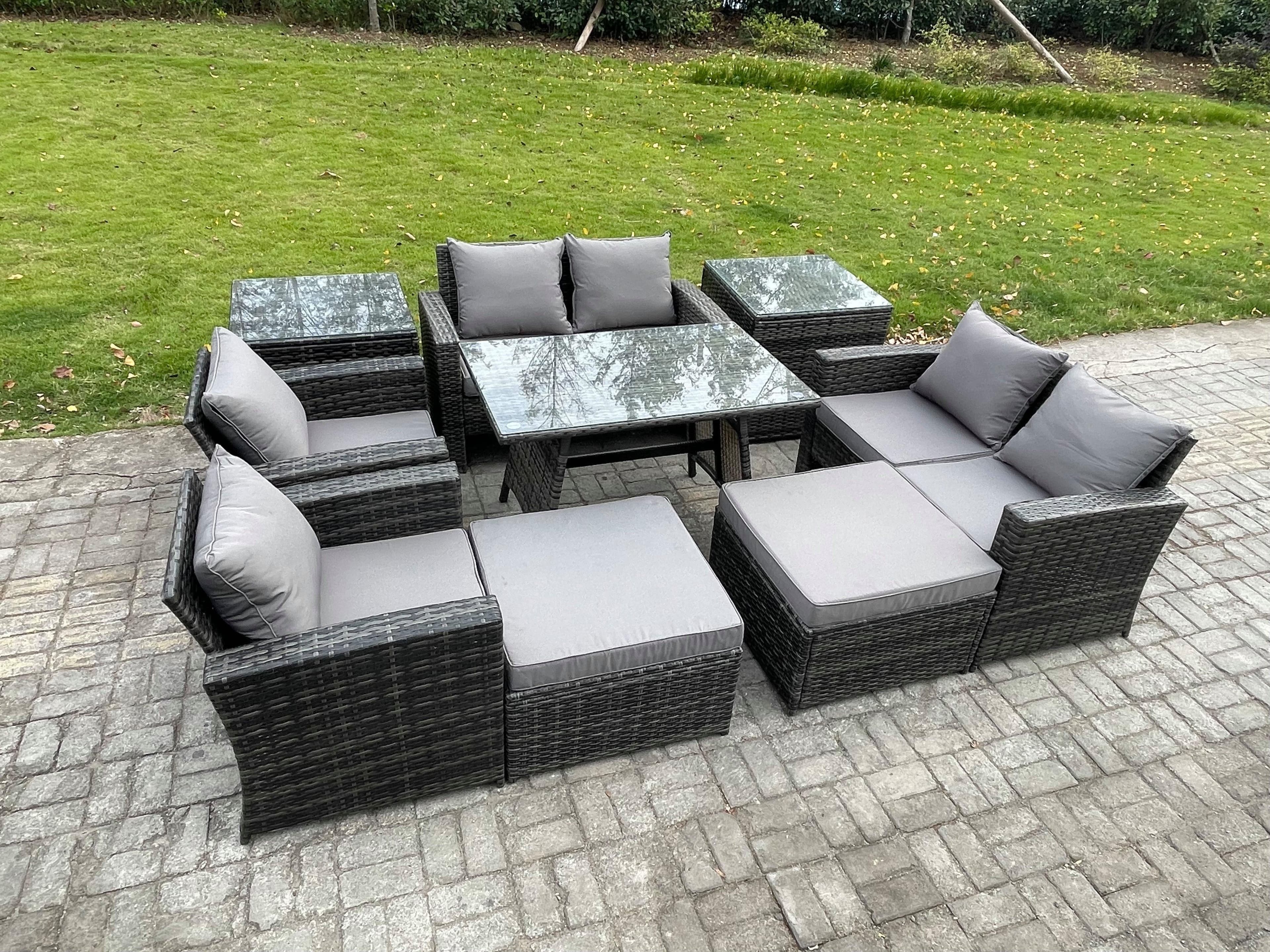 Garden Furniture Sets 9 Pieces Wicker Rattan Furniture Manual Wicker Patio Sofa Patio Conversation Set 2 Big Footstool