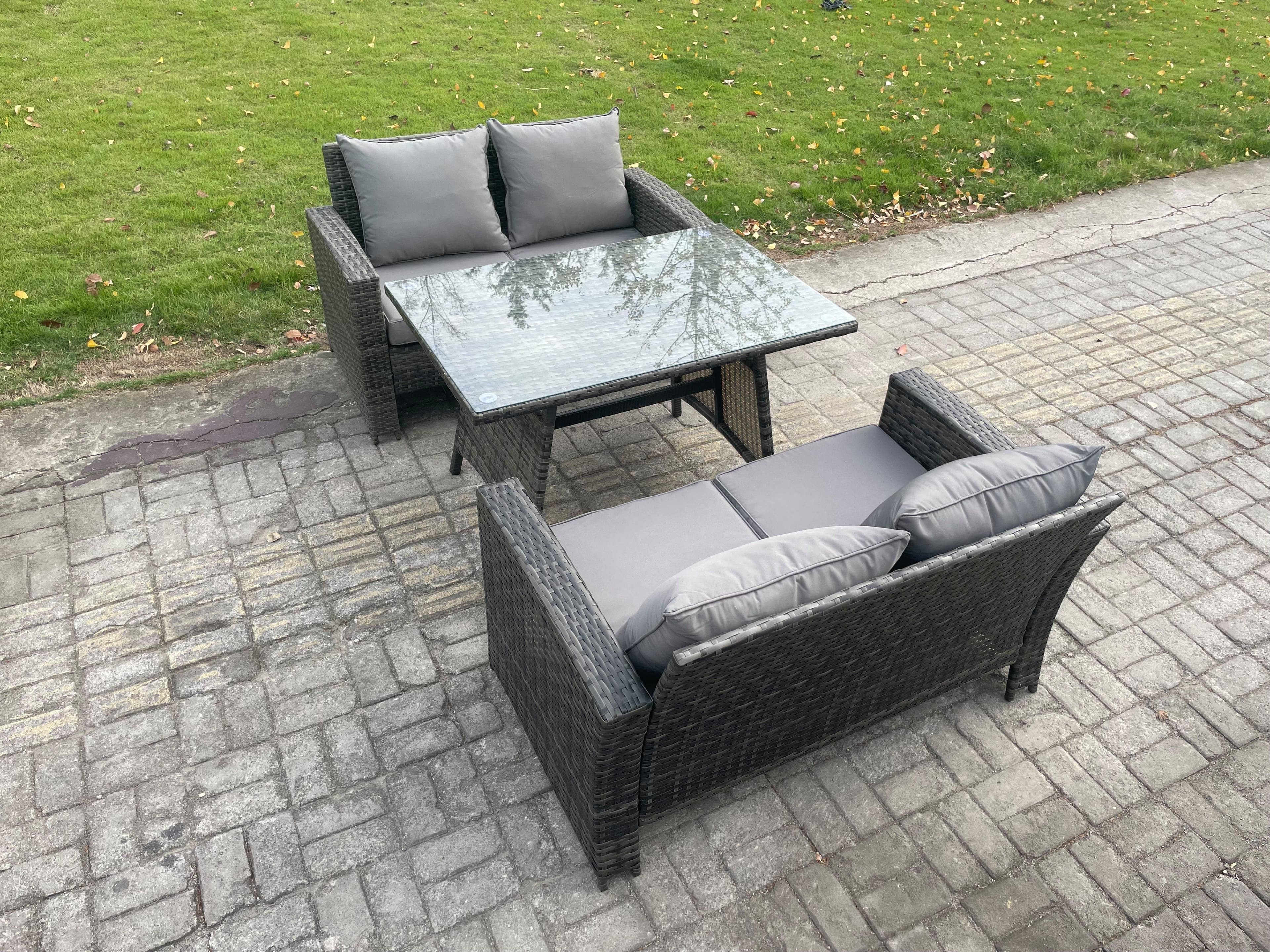 Garden Furniture Sets 3 Pieces Wicker Rattan Furniture Manual Wicker Patio Sofa Patio Conversation Set Dark Grey Mixed