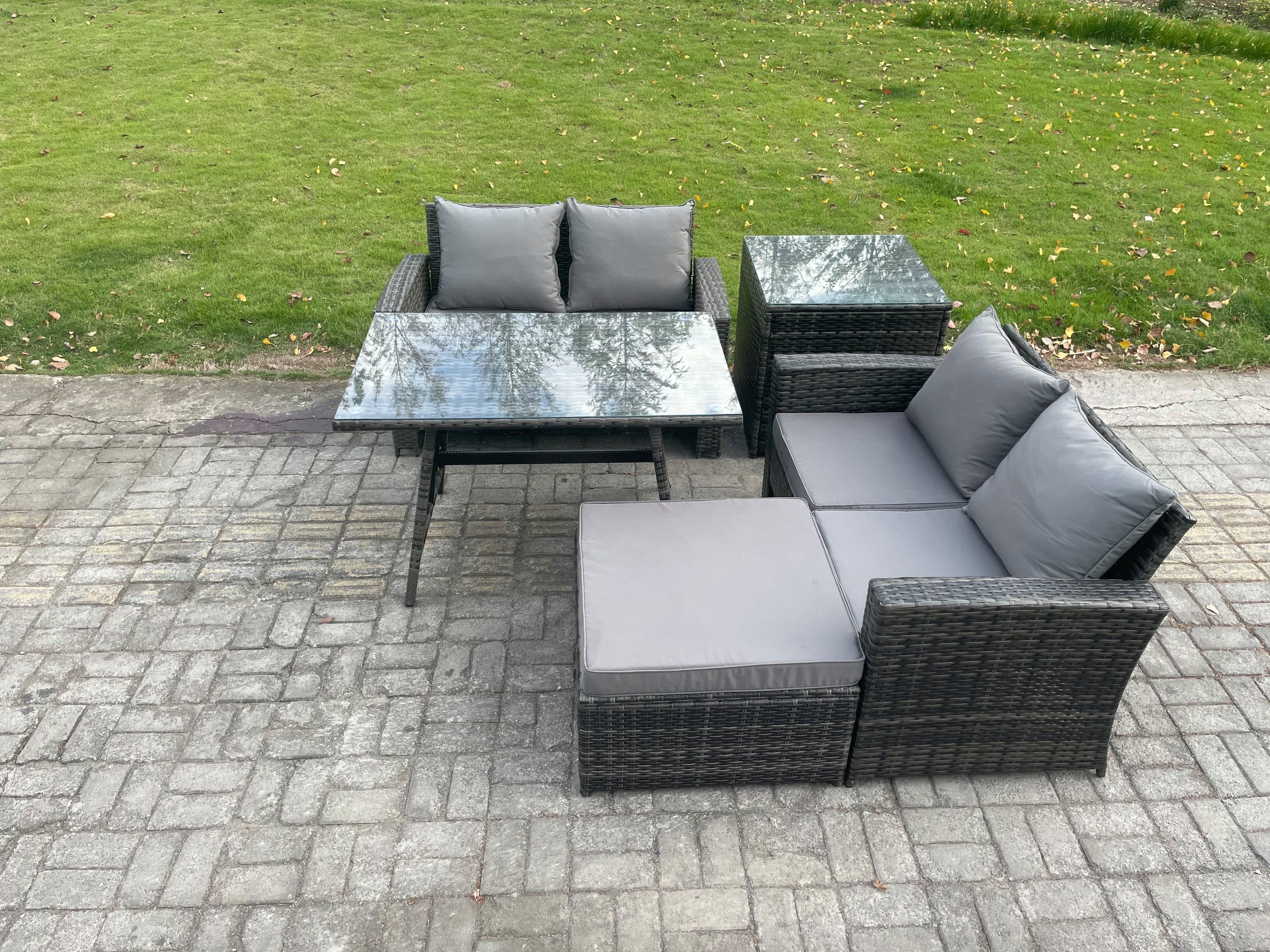 Garden Furniture Sets 5 Pieces Wicker Rattan Furniture Manual Wicker Patio Sofa Patio Conversation Set Side Table Big Footstool