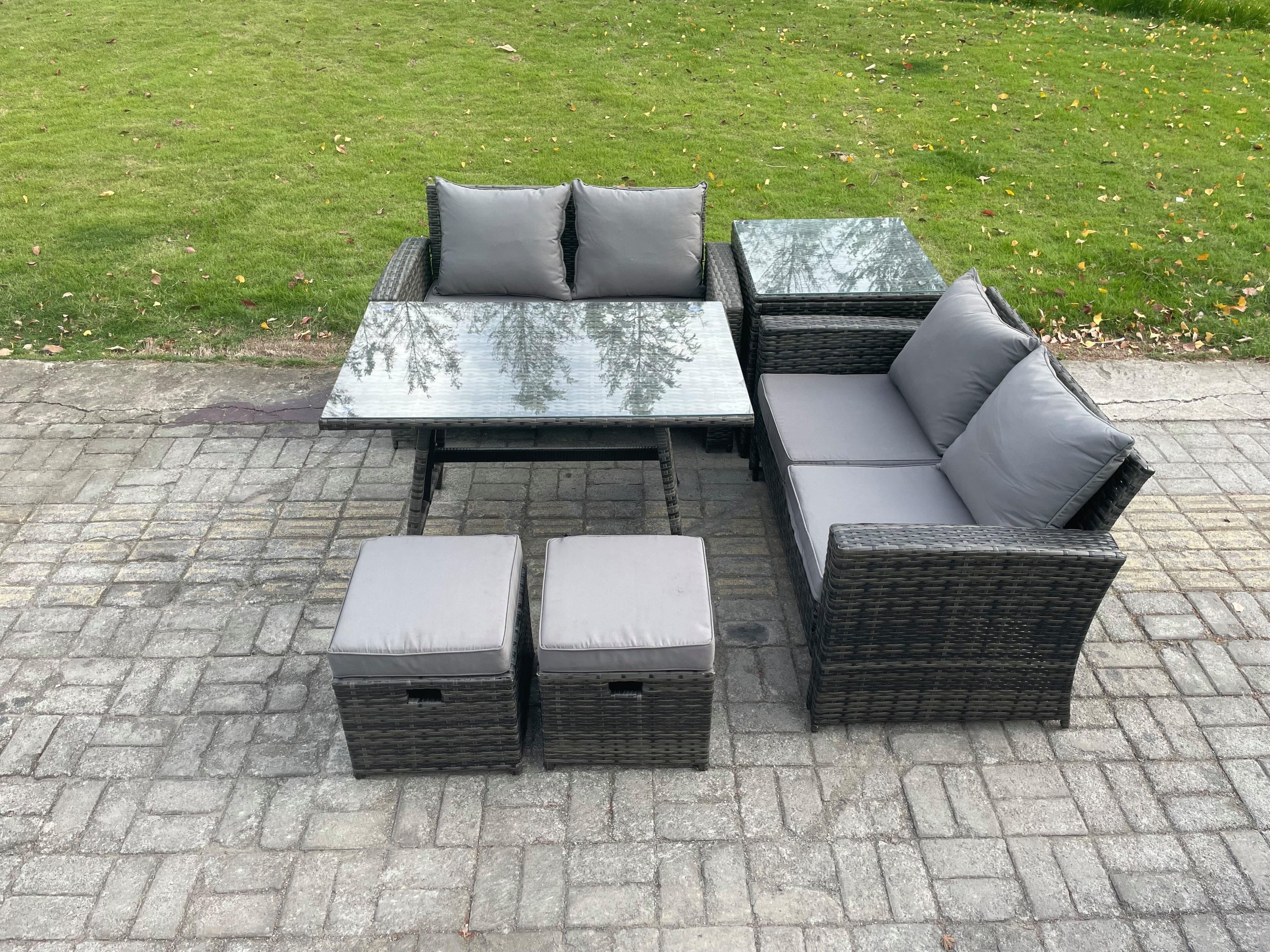 Garden Furniture Sets 6 Pieces Wicker Rattan Furniture Manual Wicker Patio Sofa Patio Conversation Set Side Table 2 Small Footstools