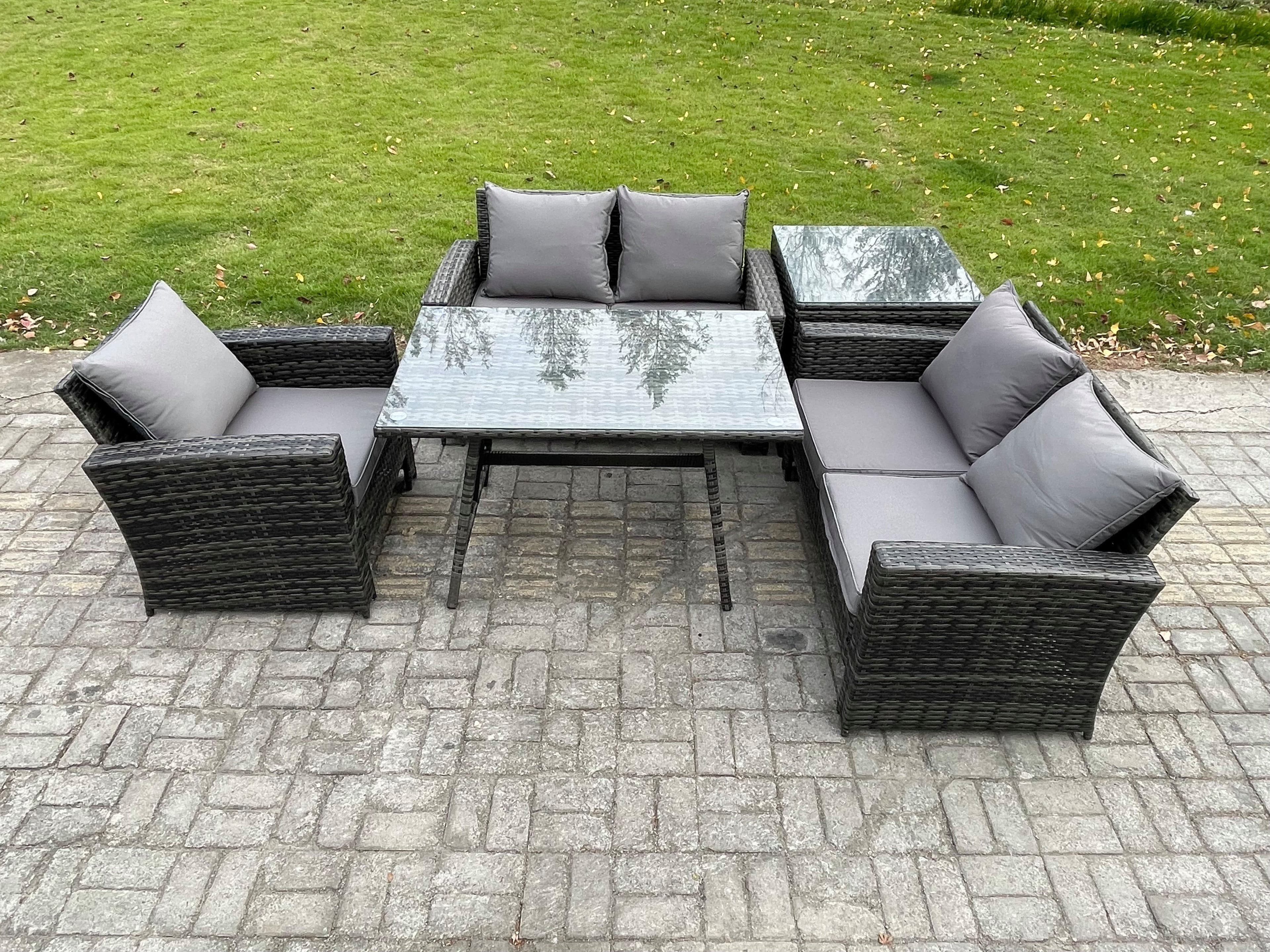 Wicker PE Rattan Garden Dining Set Outdoor Furniture Sofa Rectangular Dining Table Love Seat Sofa Side Table