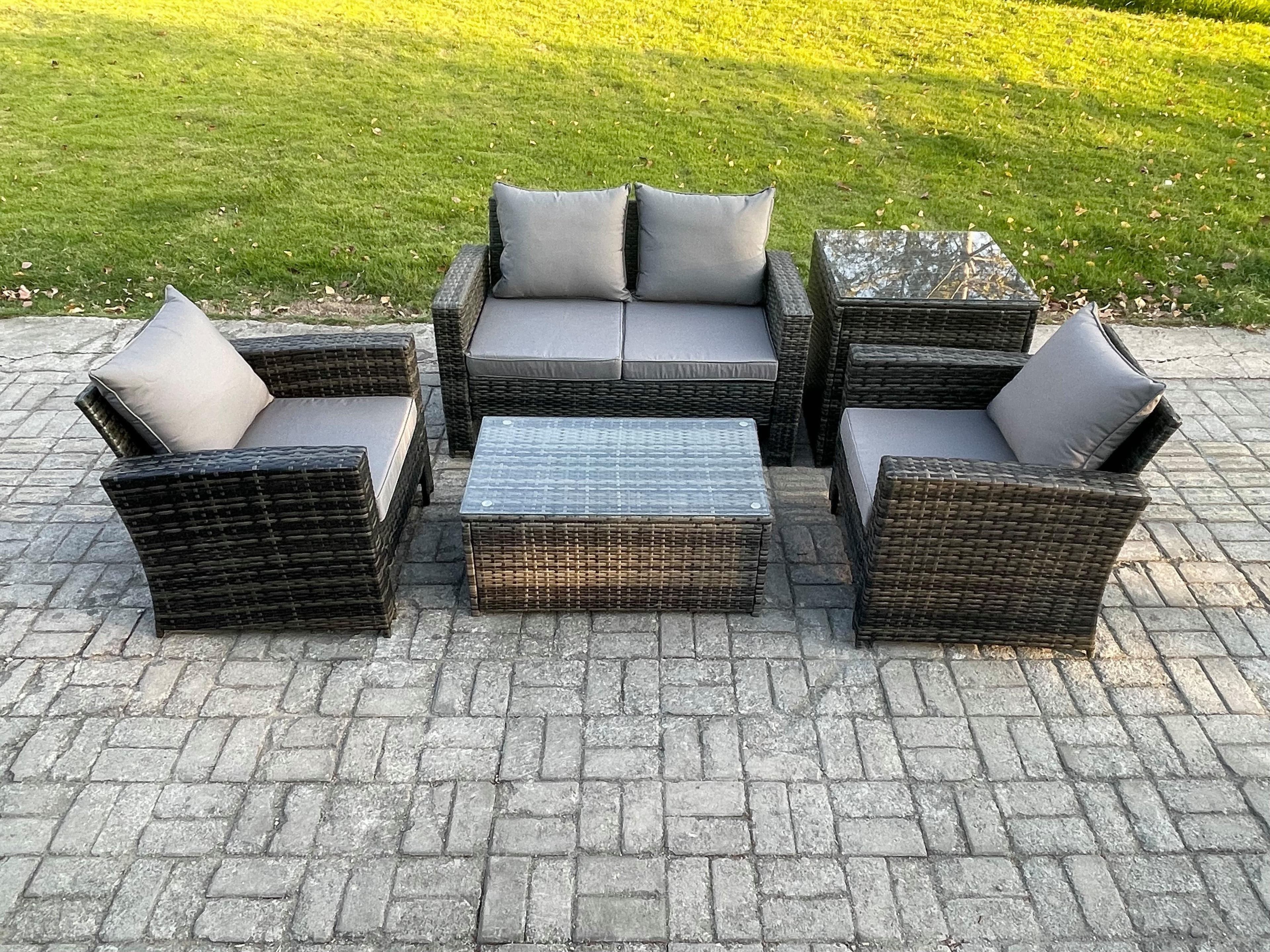 Outdoor Lounge Sofa Set Wicker PE Rattan Garden Furniture Set Coffee Table Double Seat Sofa Side Table