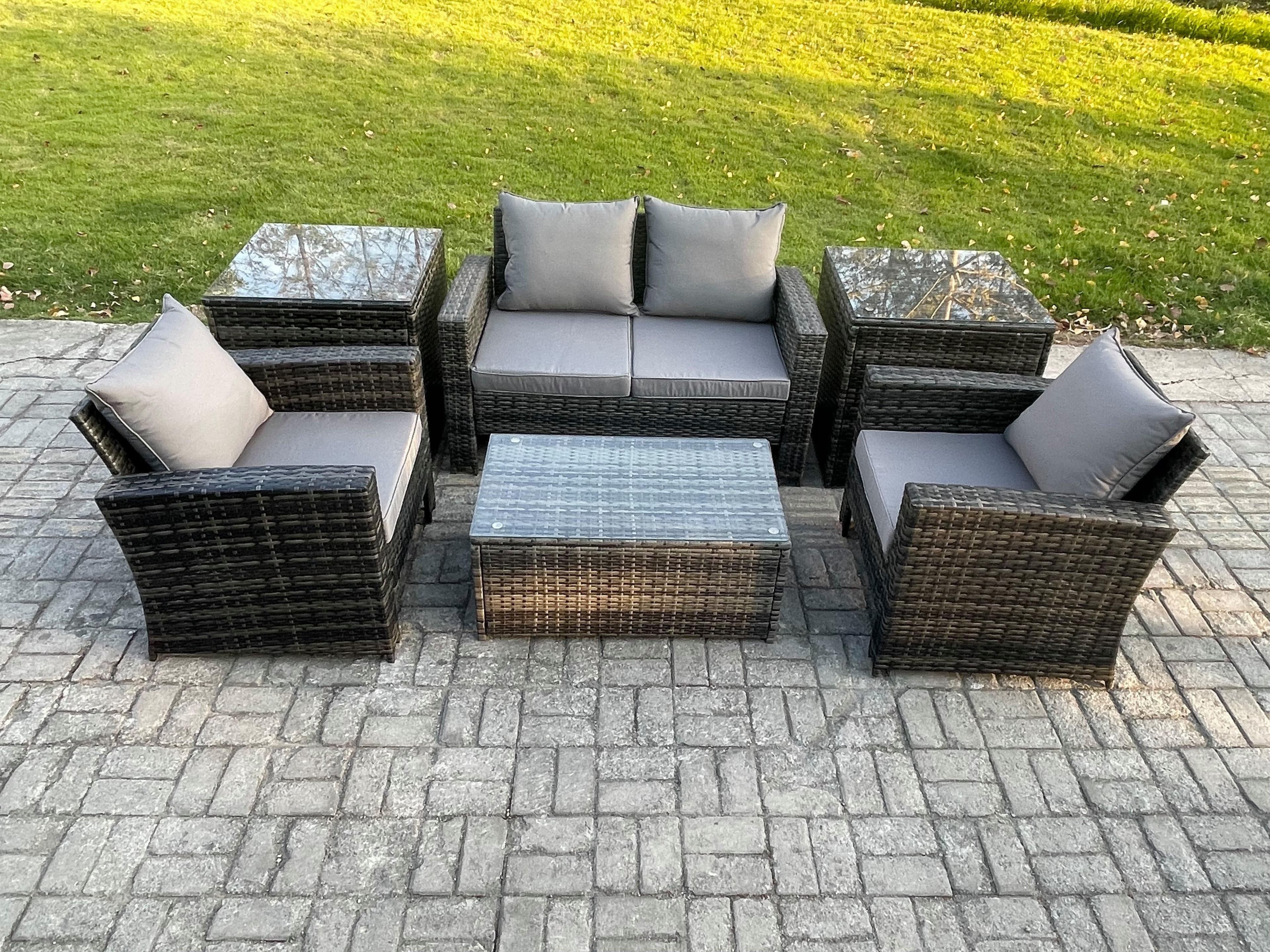 Outdoor Lounge Sofa Set PE Rattan Garden Furniture Set Coffee Table Double Seat Sofa