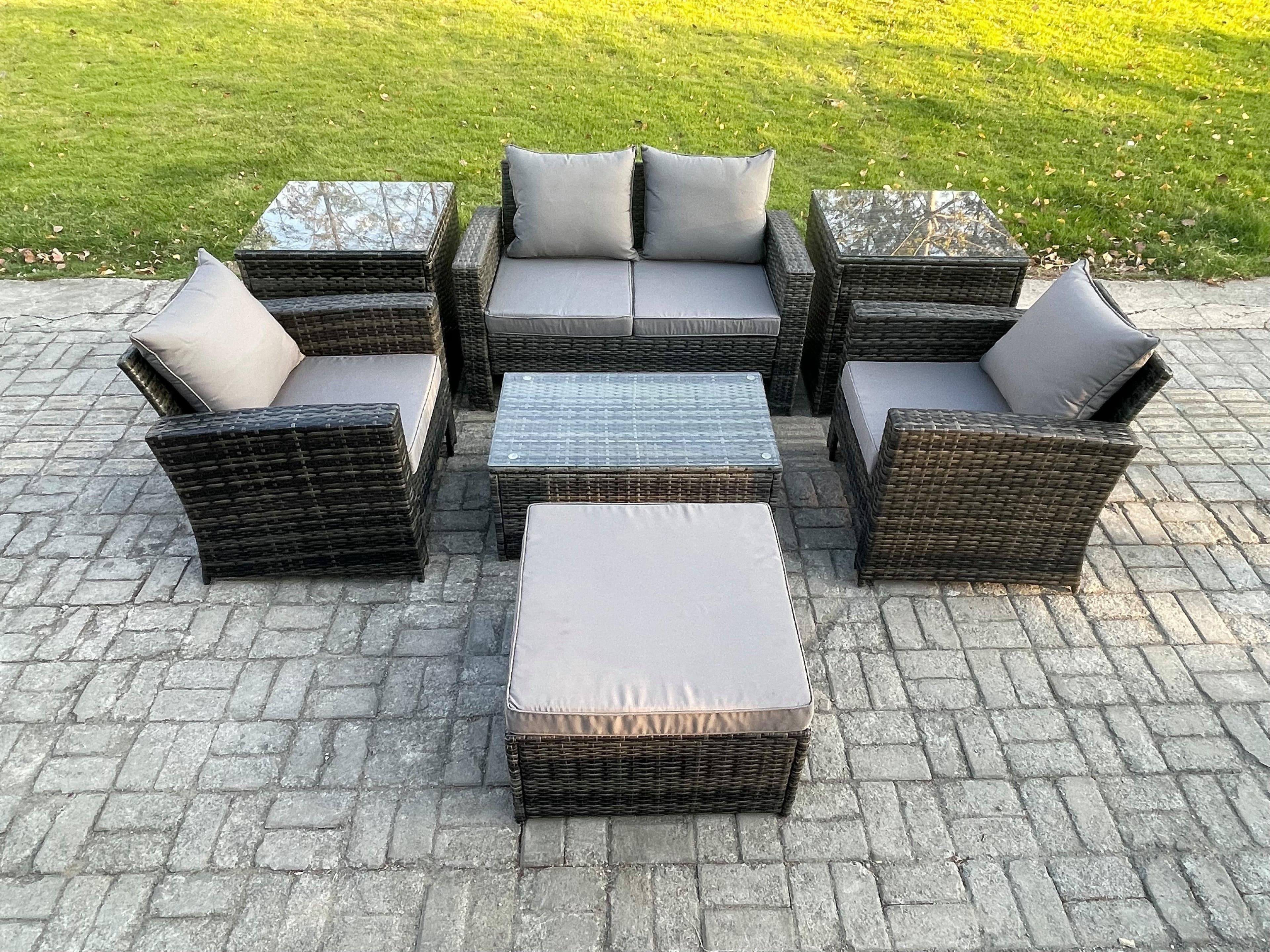 5 Seater Outdoor Lounge Sofa Set Wicker PE Rattan Garden Furniture Set Rectangular Coffee Table Double Seat Sofa