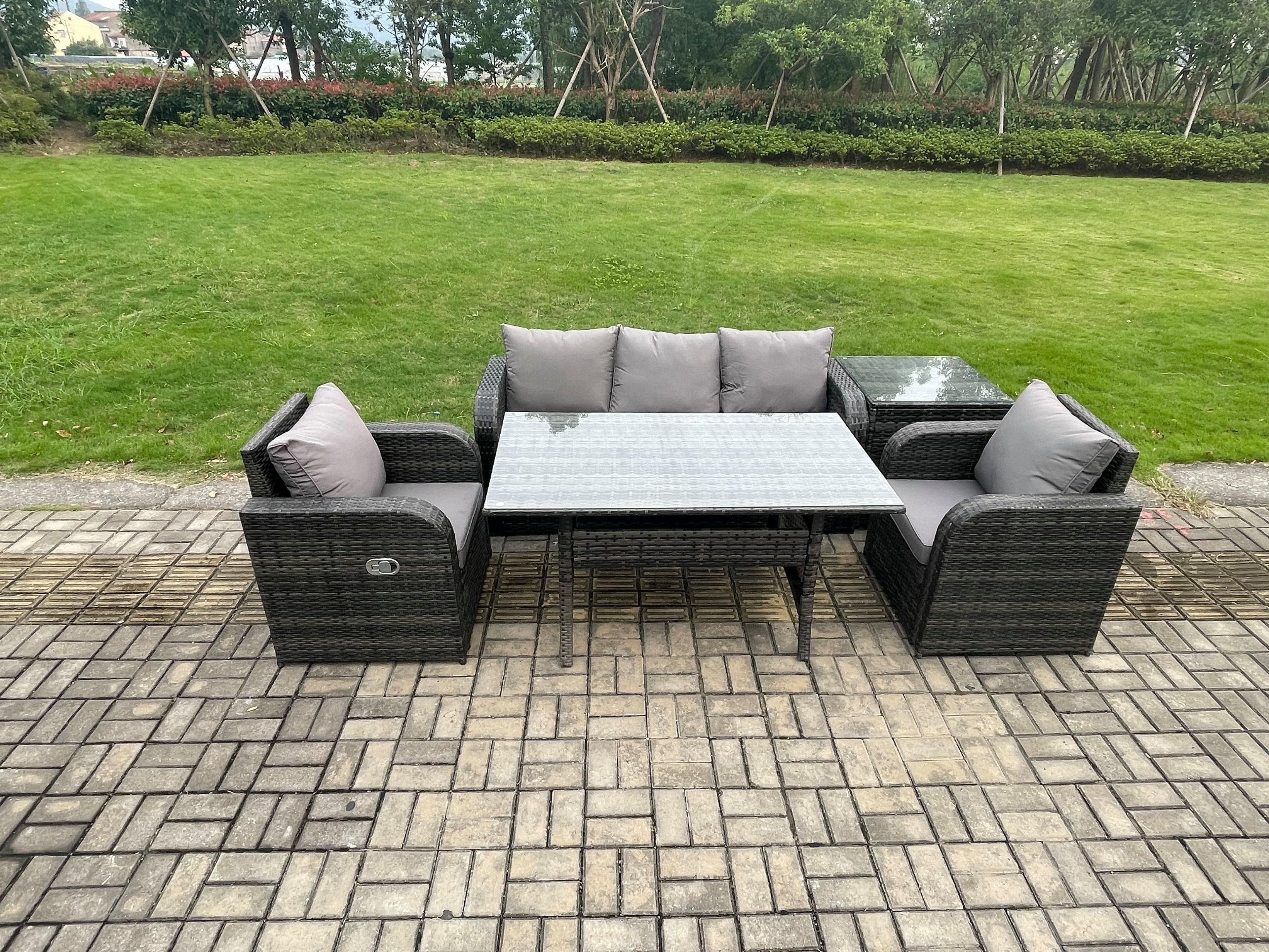 Wicker Rattan Garden Furniture Set Outdoor Rectangular Dining Table Chair Sofa Set Side Table