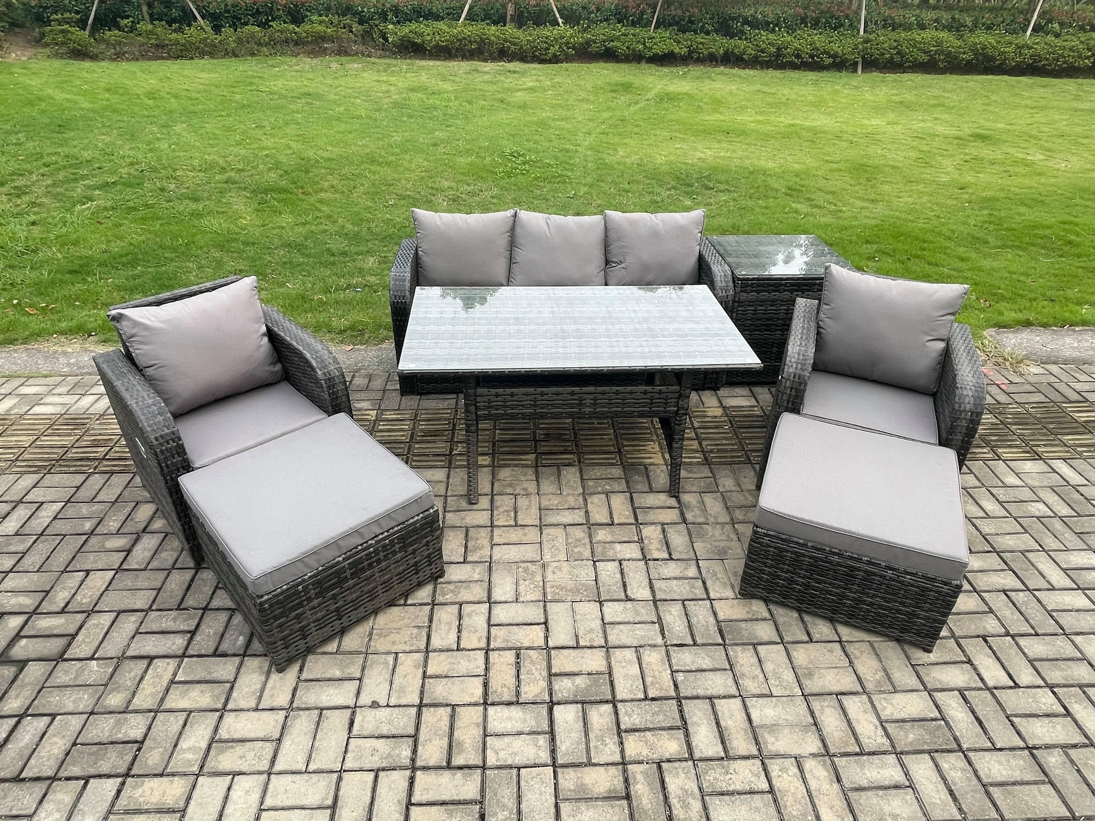 7 Seater Rattan Outdoor Garden Furniture Set Rectangular Dining Table Chair Sofa Set Side Table