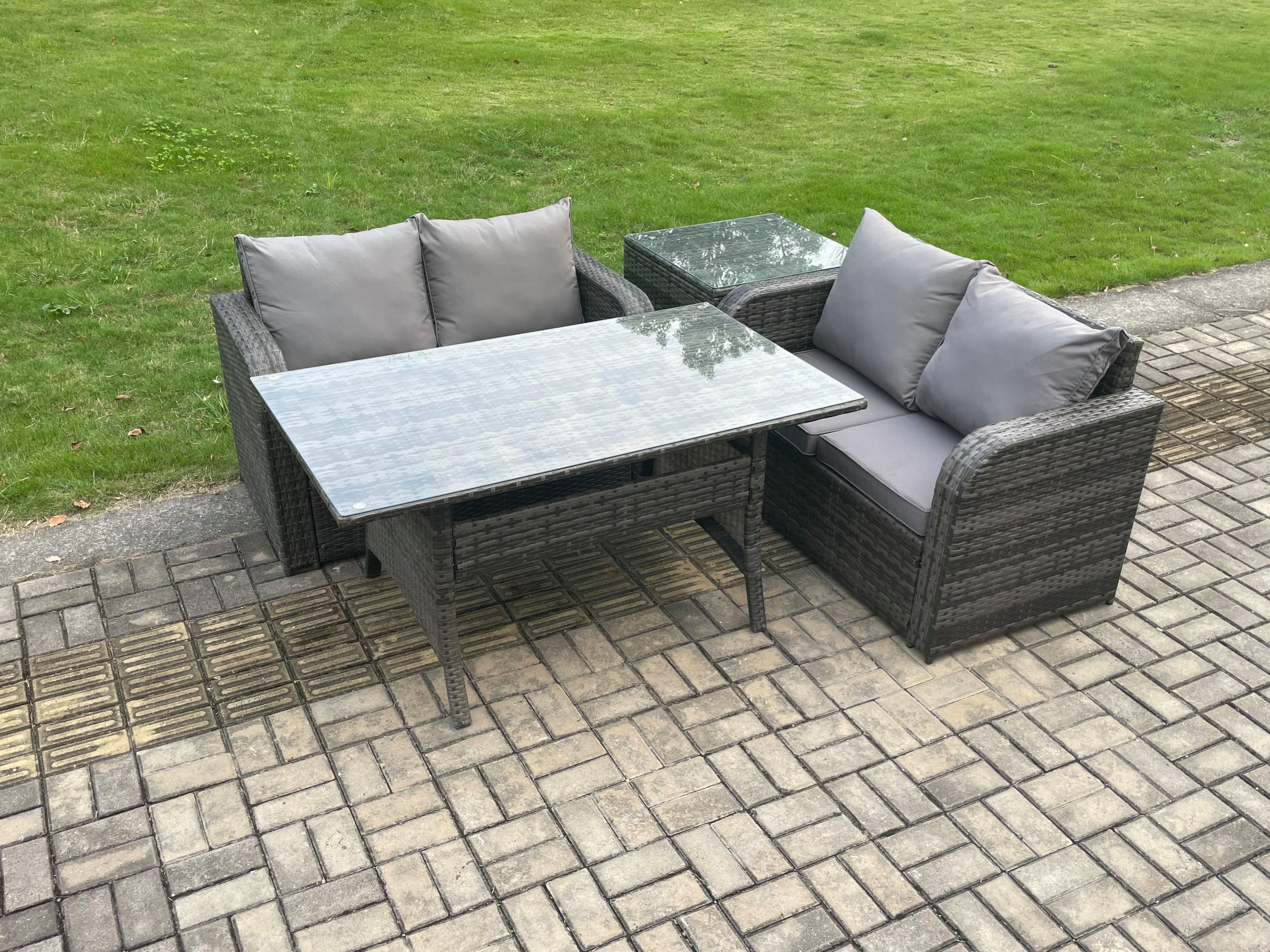 4 Seater Rattan Outdoor Garden Furniture Set Rectangular Dining Table Loveseat Sofa Set Side Table