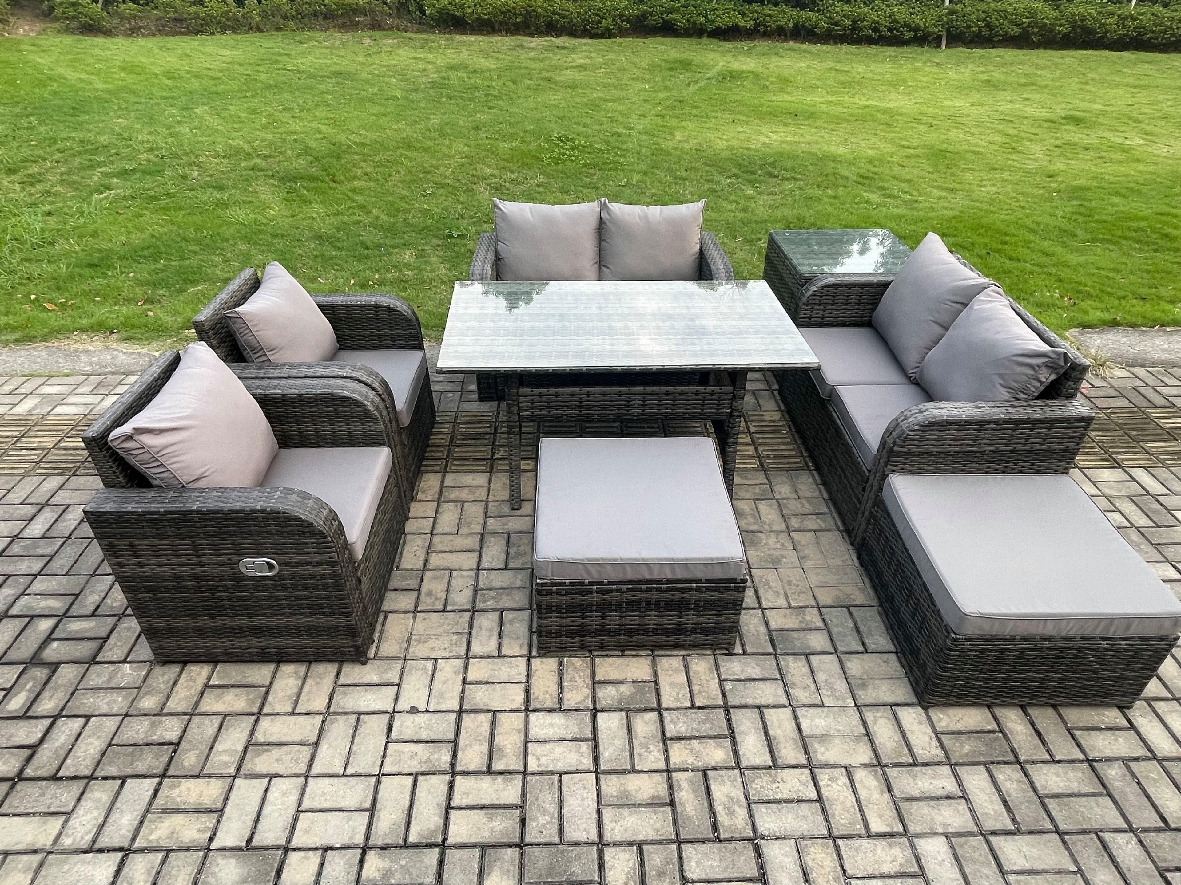 Outdoor Rattan Garden Furniture 8 piece Patio Furniture Set 8 Seater Lounge Sofa Set Rectangular Table