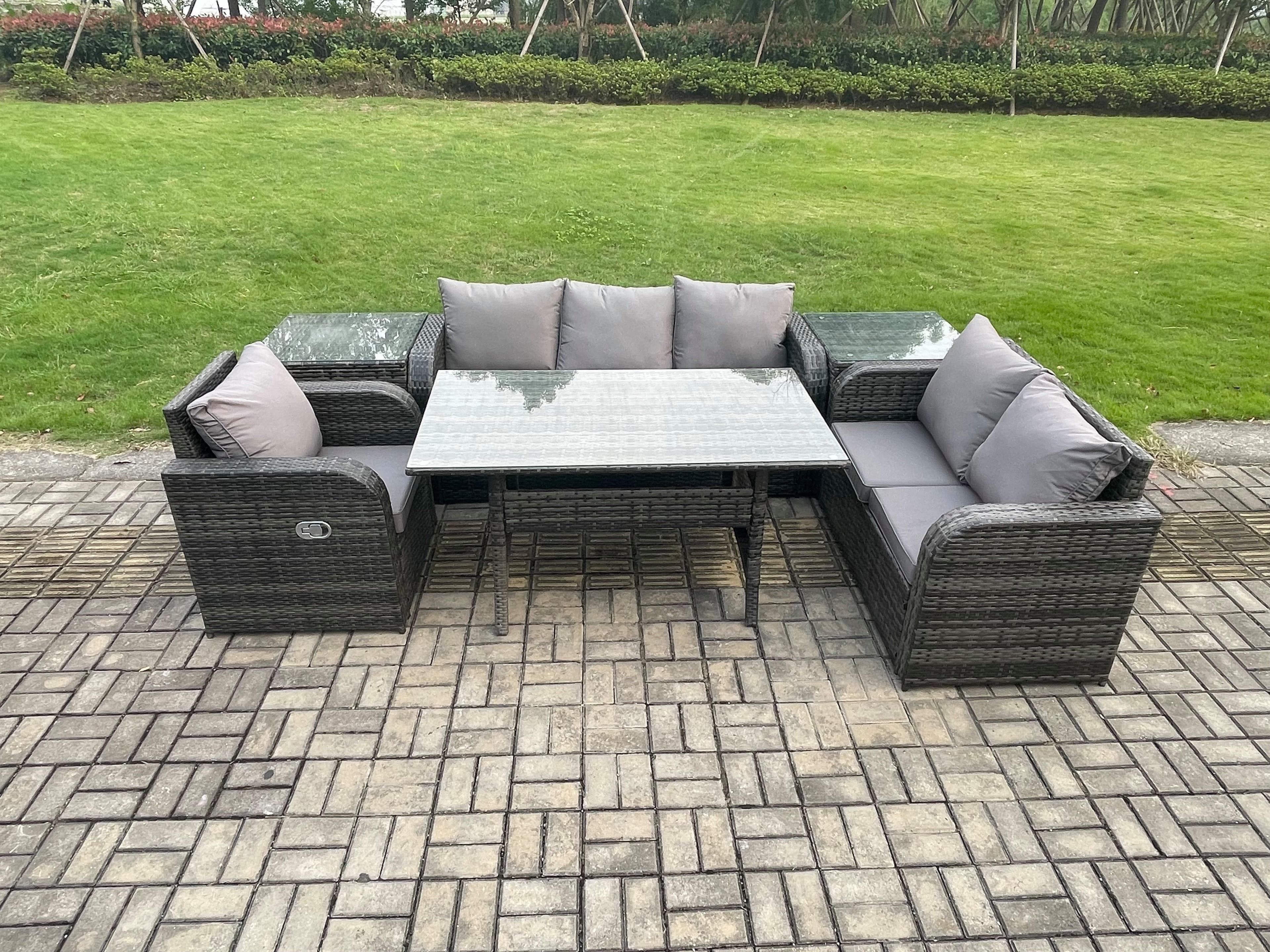 6 Piece Rattan Garden Furniture Set Patio Sofa Rectangular Dining Table 2 Side Table Indoor Conservatory Patio Set