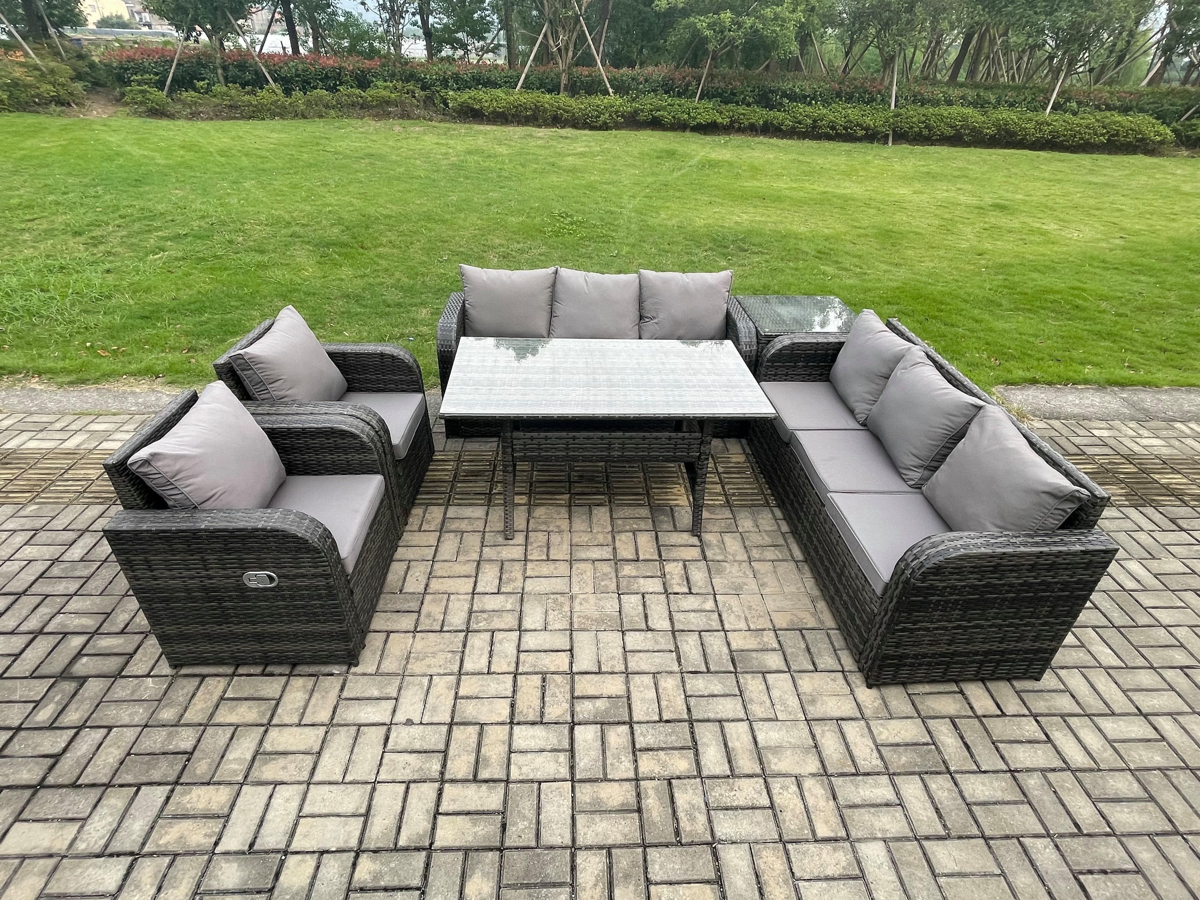 6 Piece Rattan Garden Furniture Set Patio Sofa Rectangular Dining Tablel Side Table Indoor Conservatory Patio Set