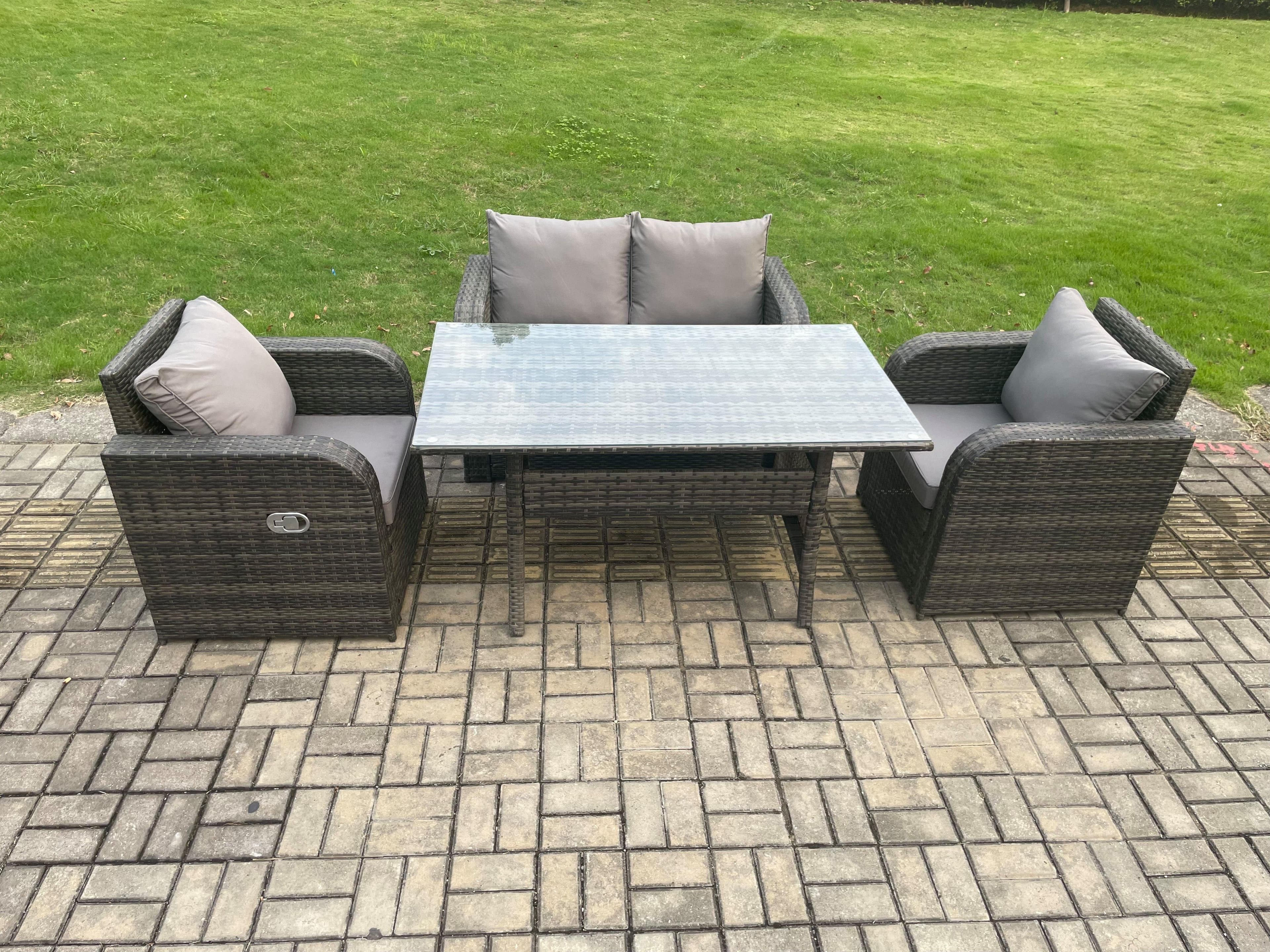 Rattan Garden Furniture 4 Piece Patio Furniture Set Patio Conservatory 4 Seater Set Outdoor Rectangular Table Chairs