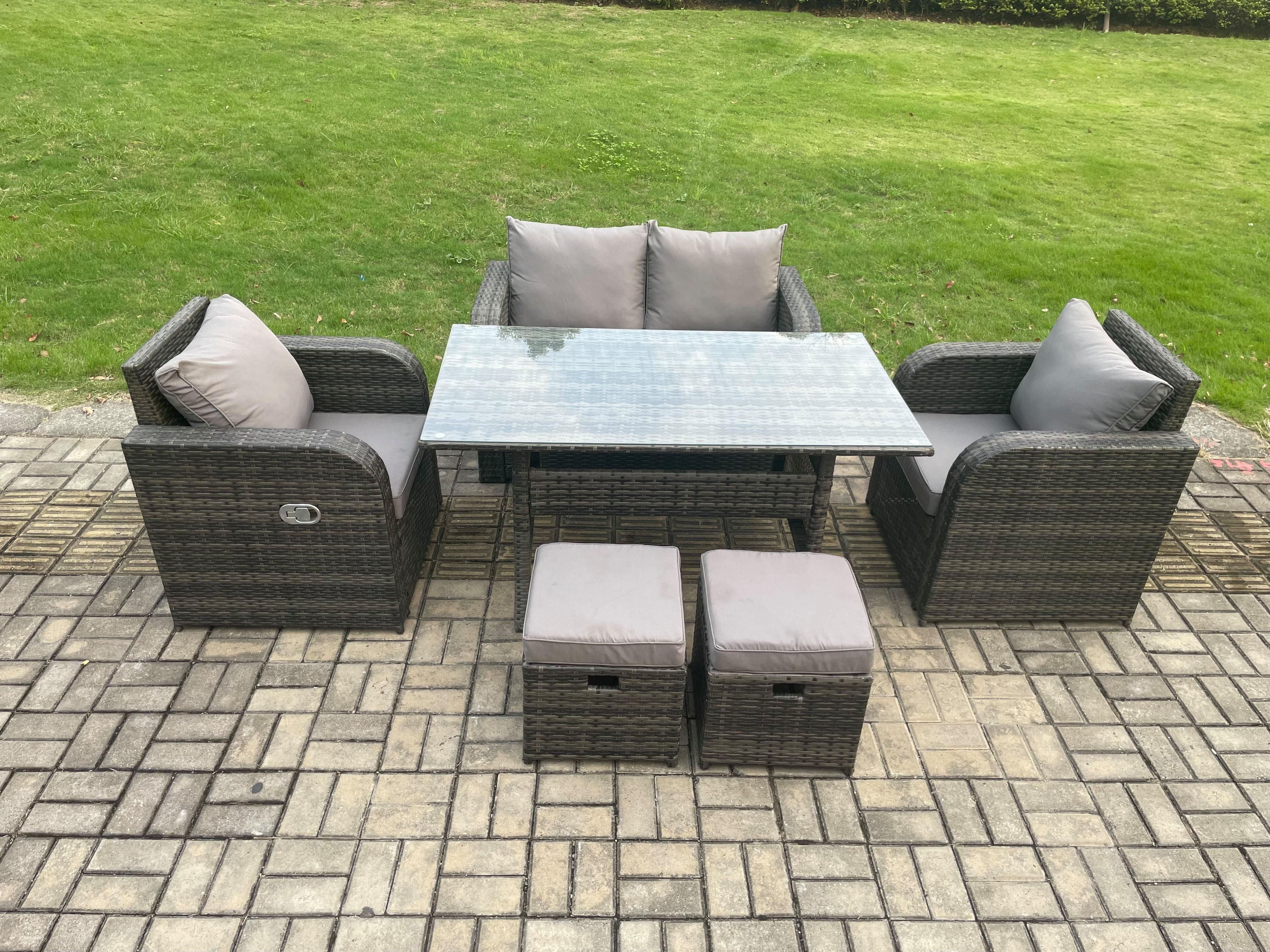 Rattan Garden Furniture 6 Piece Patio Furniture Set Patio Conservatory 6 Seater Set Outdoor Rectangular Table Chairs