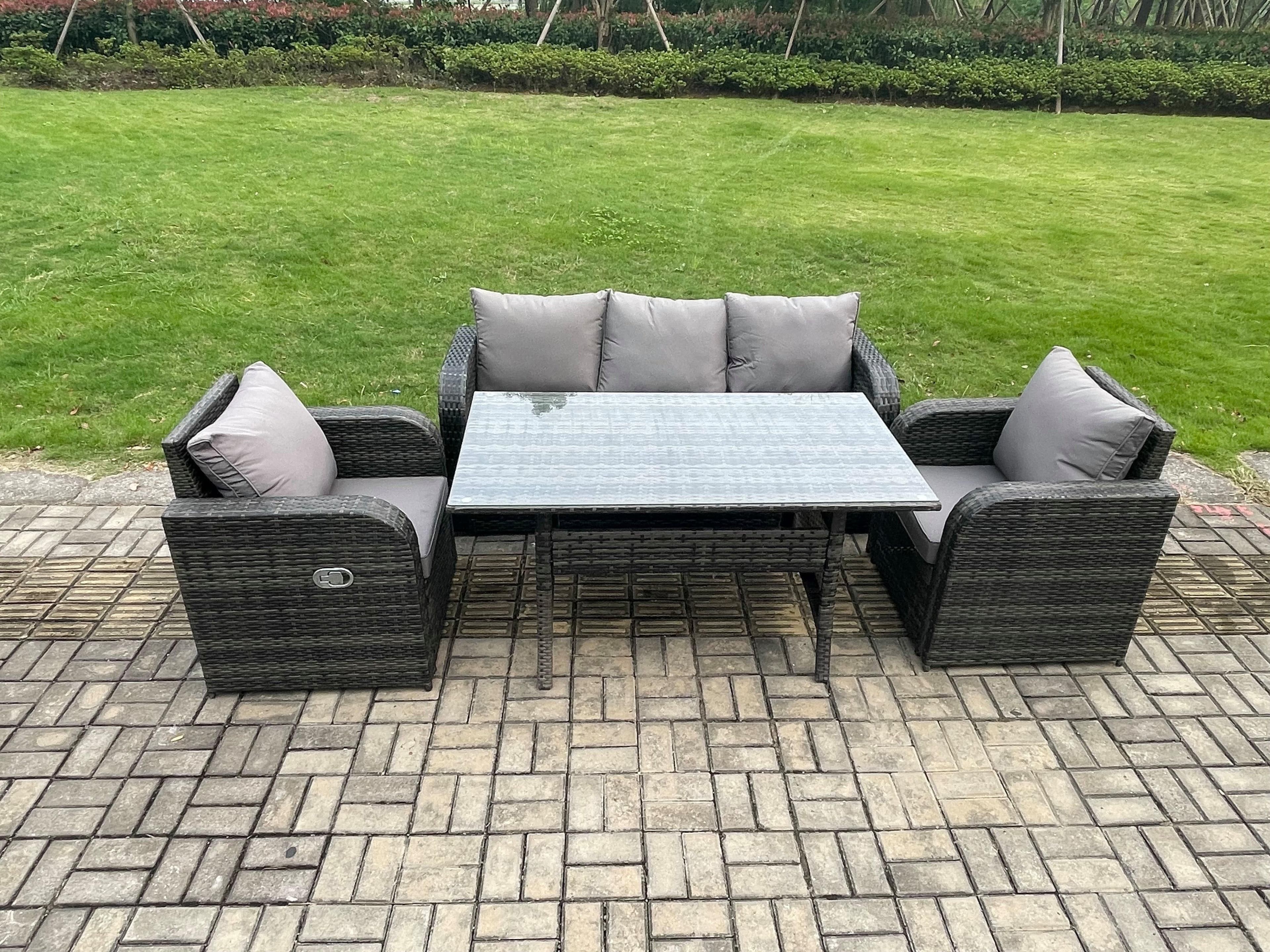Rattan Garden Furniture 4 Piece Patio Furniture Set Patio Conservatory 5 Seater Set Outdoor Rectangular Table Chairs