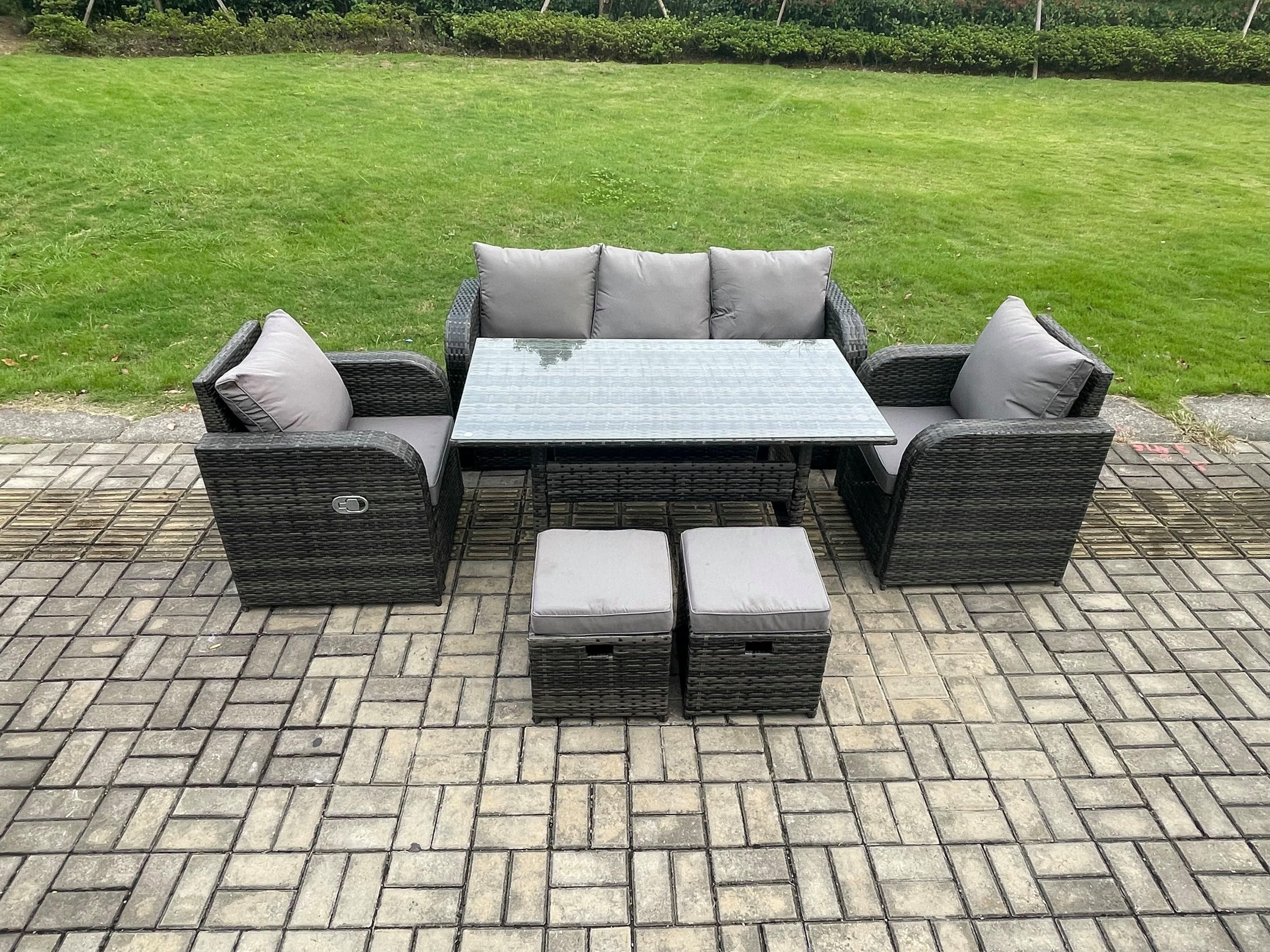 Rattan Garden Furniture 6 Piece Patio Furniture Set Patio Conservatory 7 Seater Set Outdoor Rectangular Table Chairs