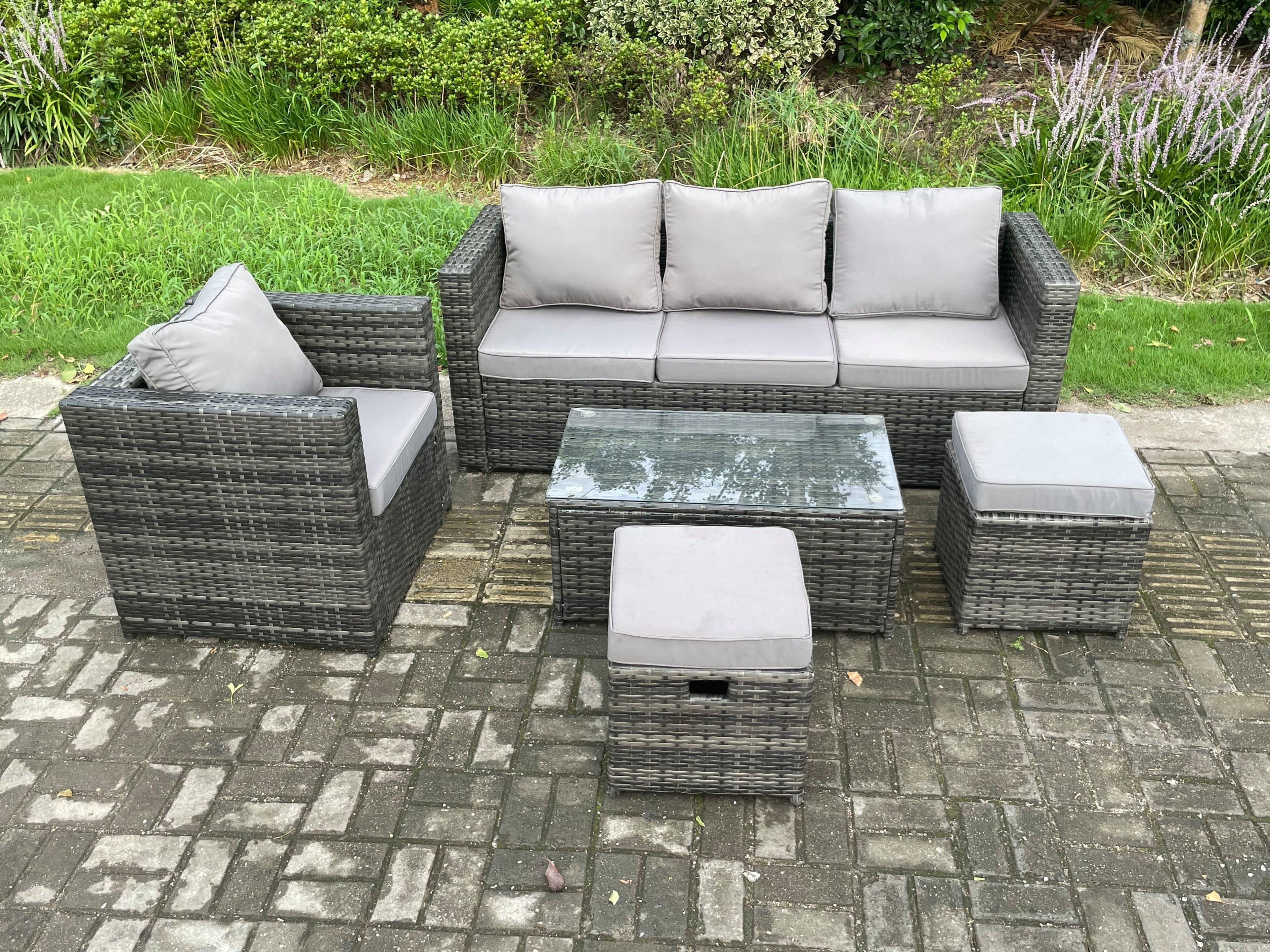 Rattan Garden Furniture Set 3 Seater Sofa Coffee Table Armchair Indoor Outdoor Patio Lounge Sofa Set