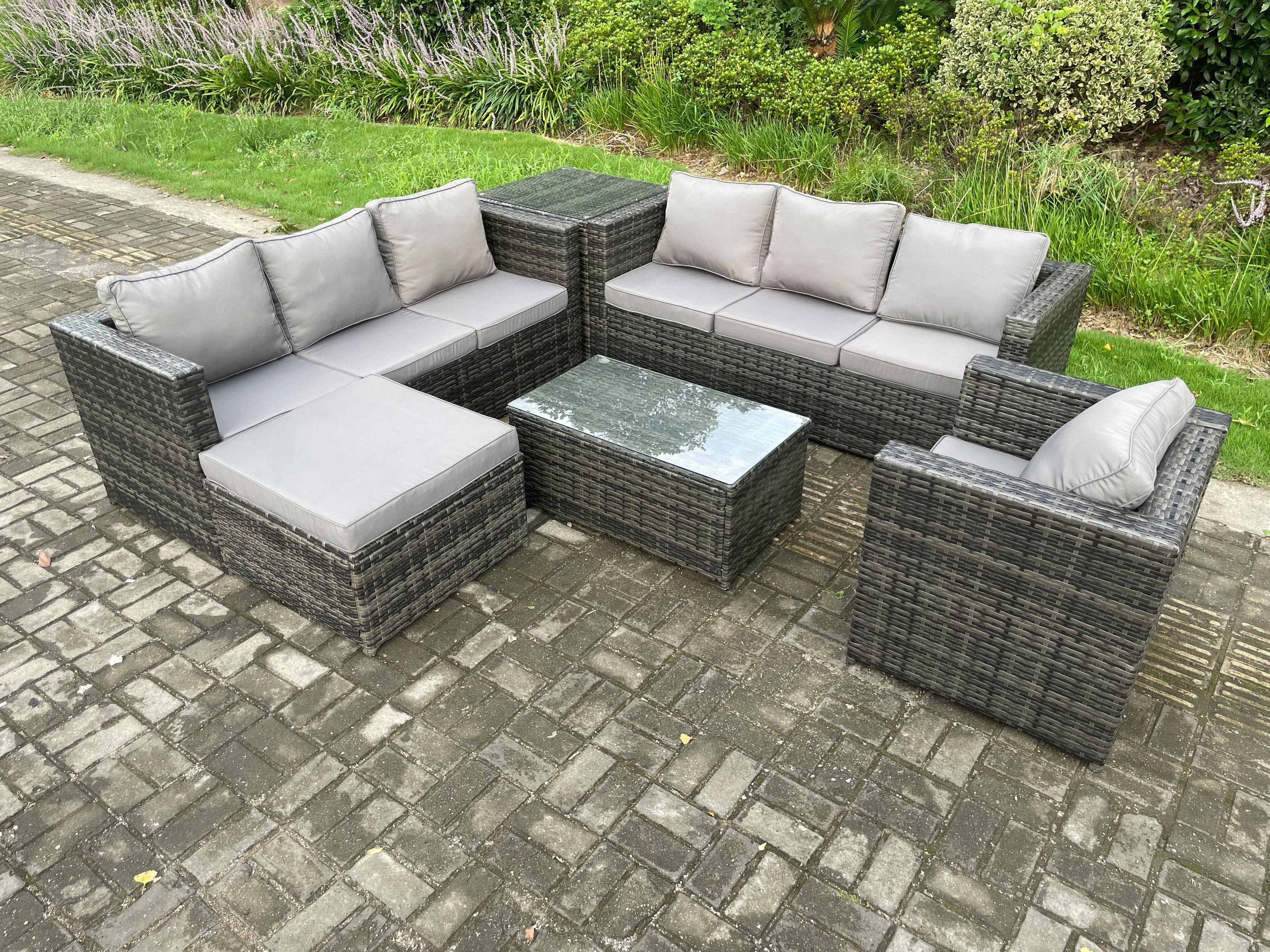 Wicker PE Rattan Sofa Set Outdoor Patio Garden Furniture Armchair Oblong Coffee Table Side Table Big Footstool