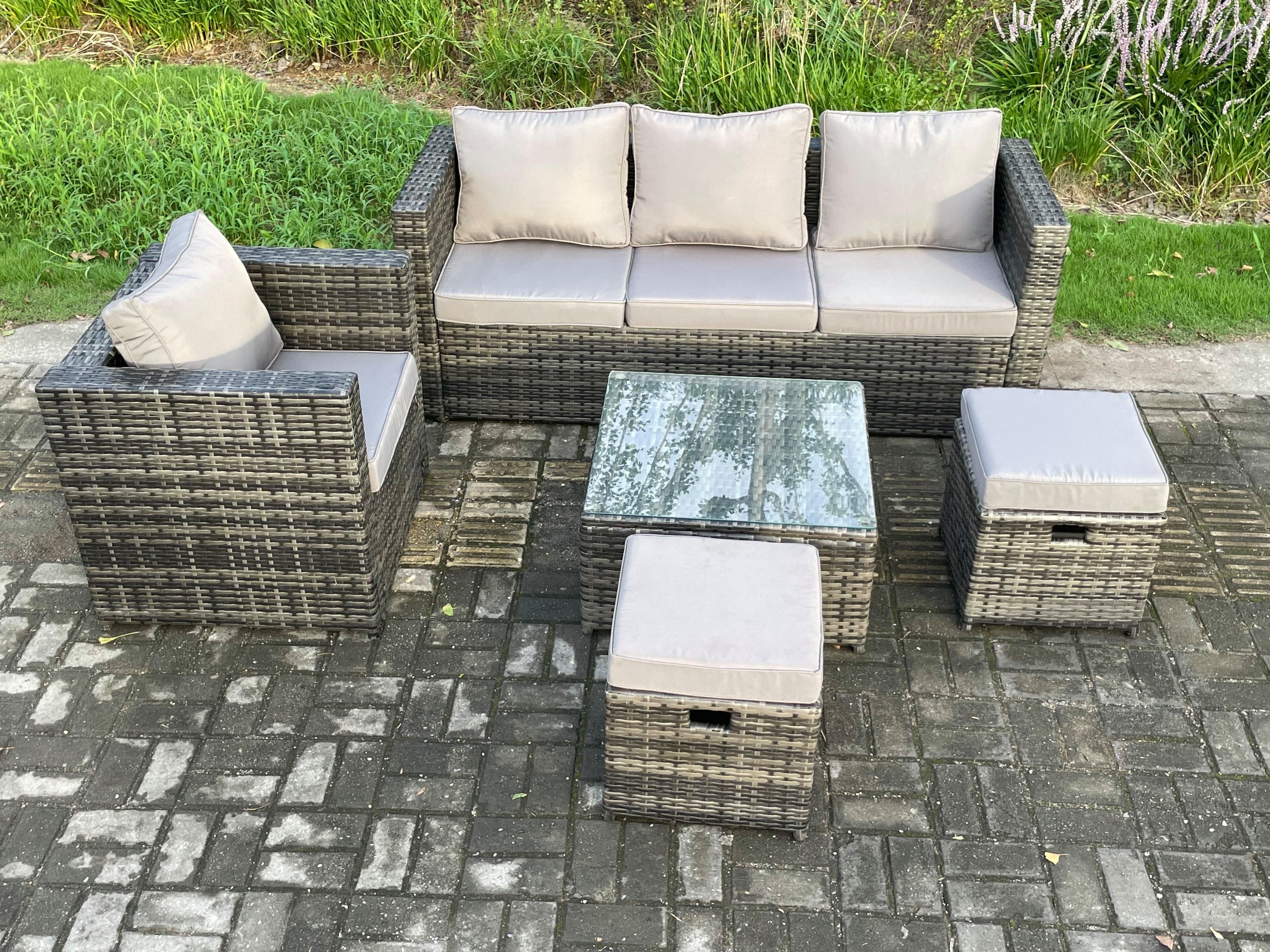 5 PCS Outdoor Lounge Sofa Set Wicker PE Rattan Garden Furniture Set Armchair Squar Coffee Table