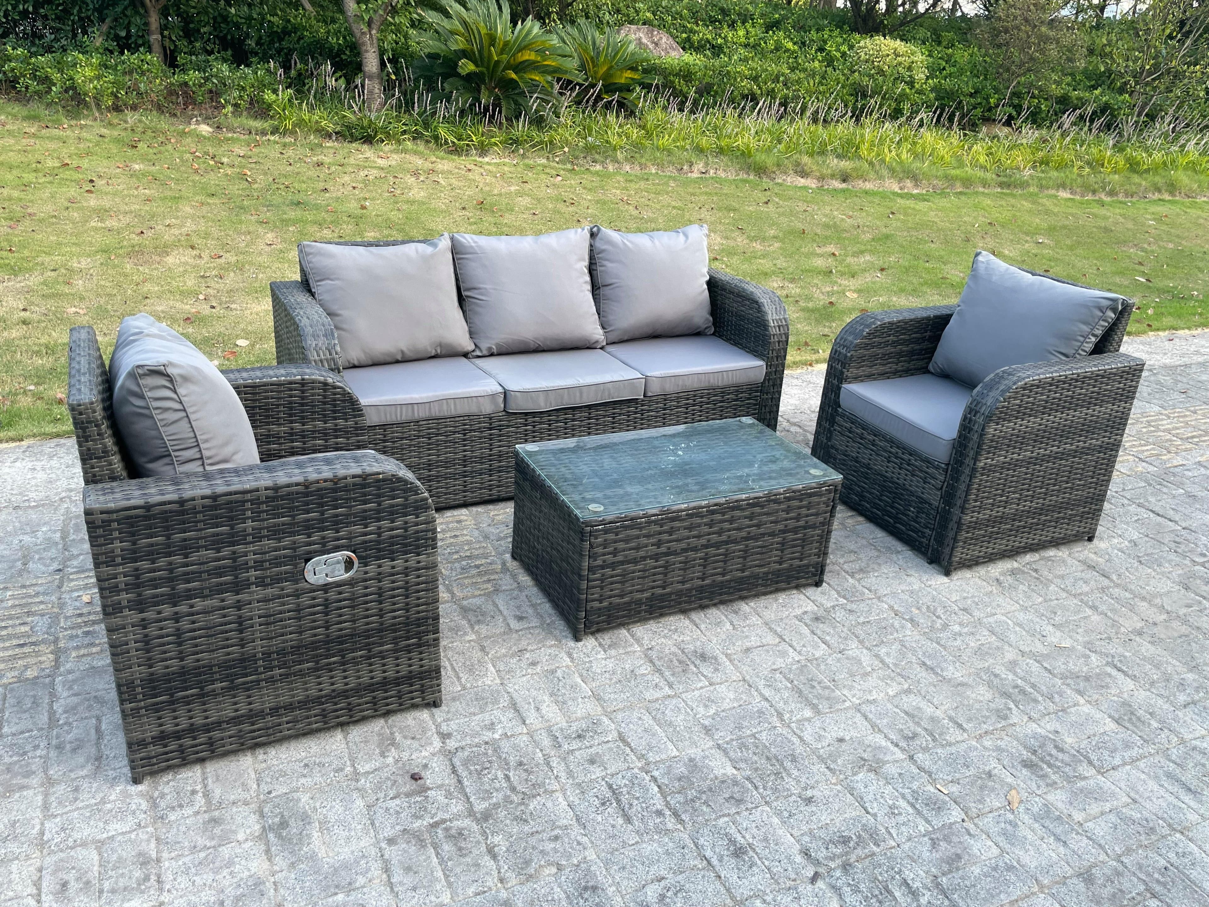 PE Rattan Garden Furniture Set Adjustable Chair Sofa Lounge Sofa Set Oblong Coffee Table
