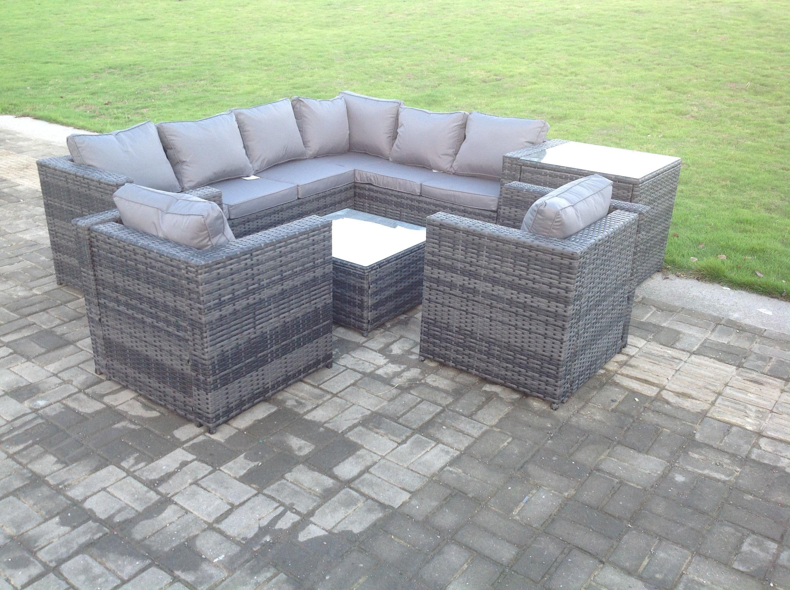 Rattan Corner Sofa Set Garden Furniture 2 Chairs Coffee Table Side Table