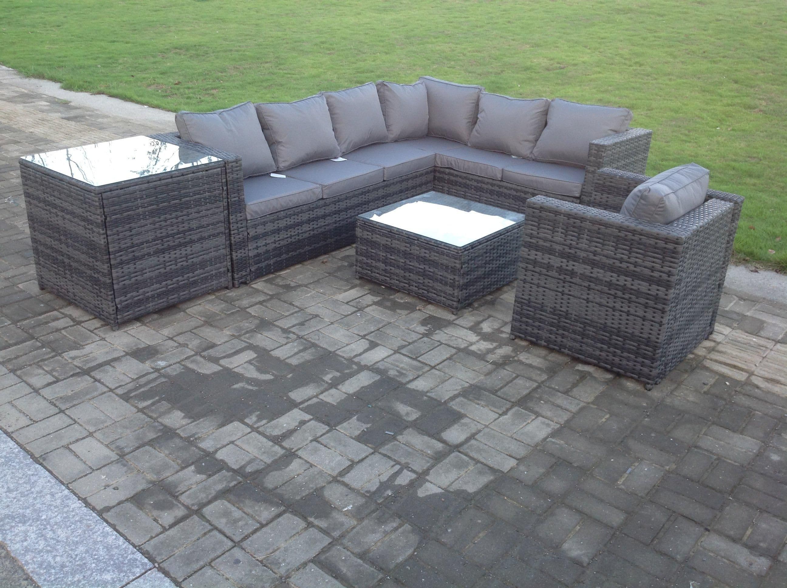 Rattan Corner Sofa Set Garden Furniture Chair Coffee Table Side Table