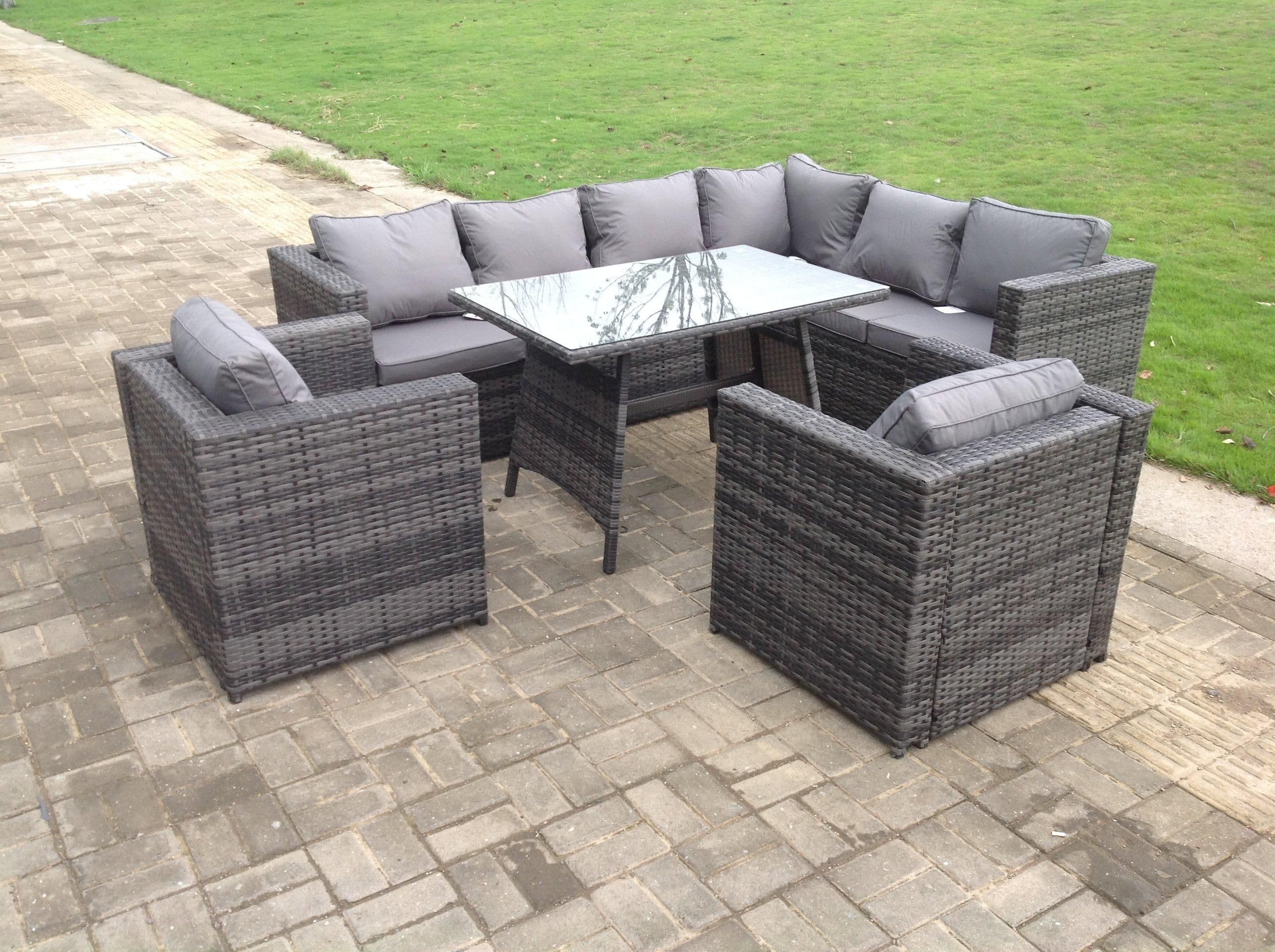 Rattan Corner Sofa Set Garden Furniture 2 Chairs Dining Table Right Hand