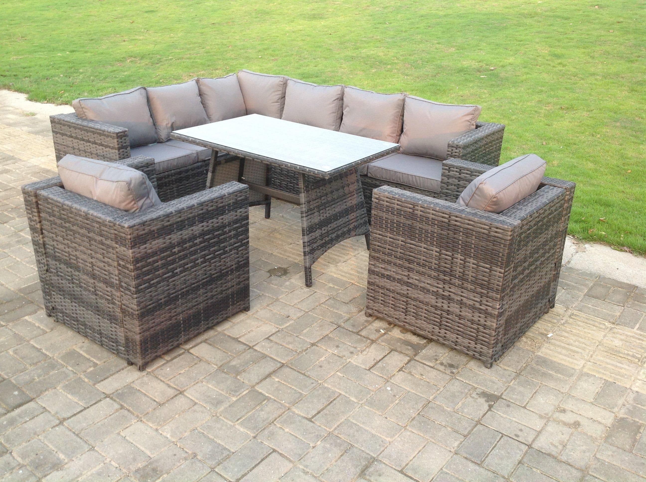 Rattan Corner Sofa Set Garden Furniture 2 Chairs Dining Table Left Hand