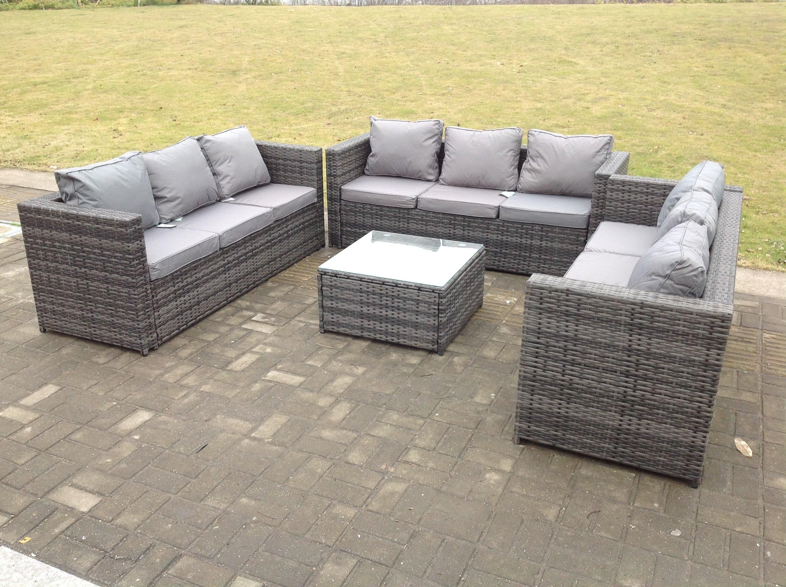 Outdoor Rattan Garden Furniture Lounge Sofa Set Square Coffee Table