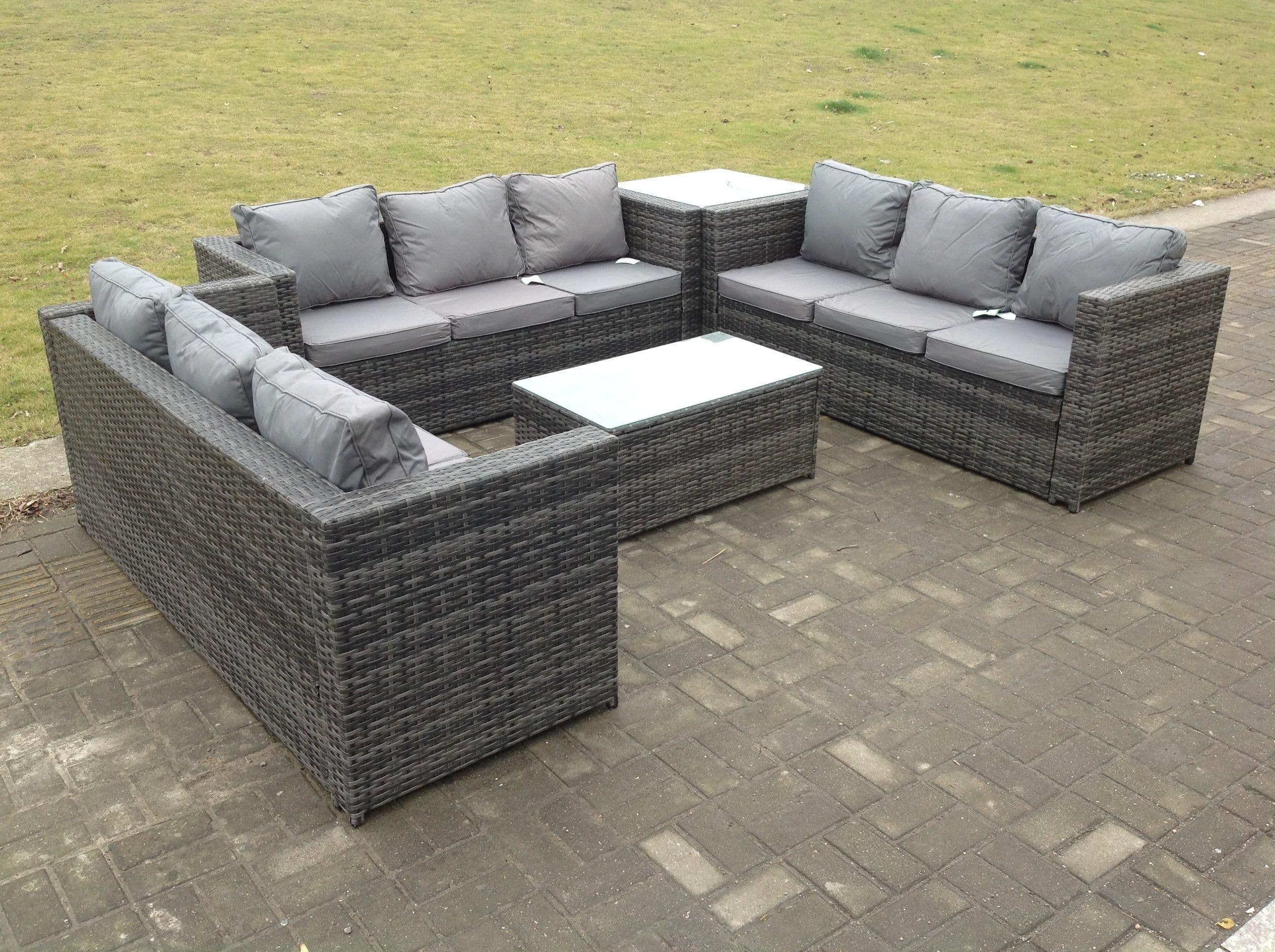 Outdoor Rattan Garden Furniture Lounge Sofa Set Oblong Coffee Table Side Tall High Table