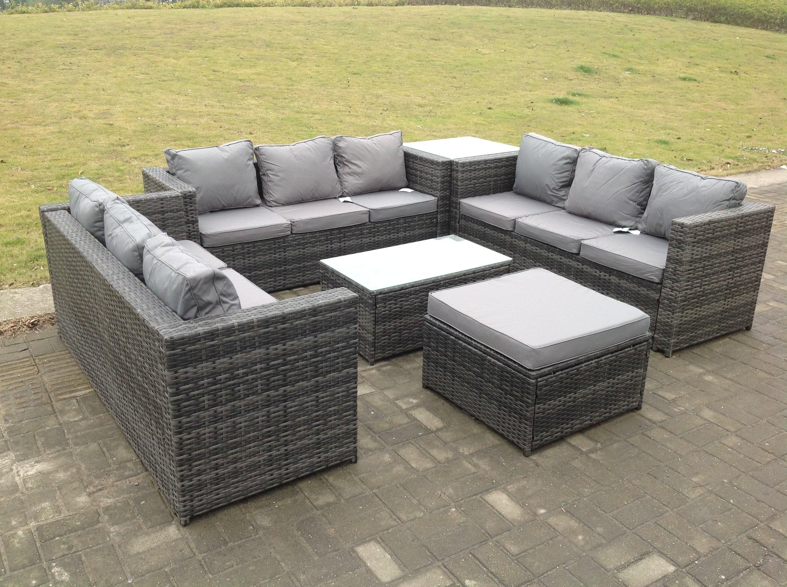 Outdoor Rattan Garden Furniture Lounge Sofa Set Oblong Coffee Table Side Tall High Table
