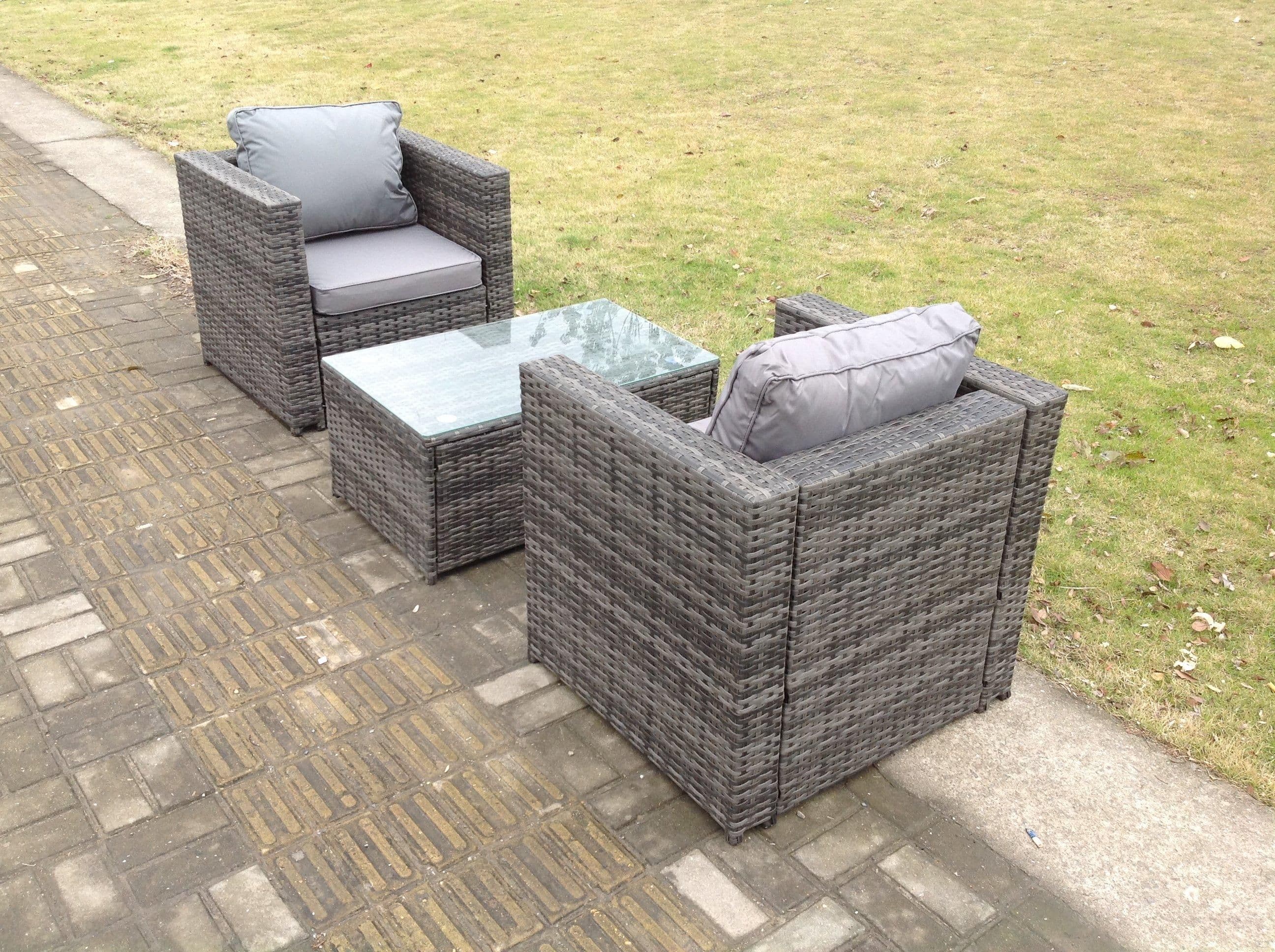 Rattan Garden Furniture Chairs Oblong Coffee Table Set