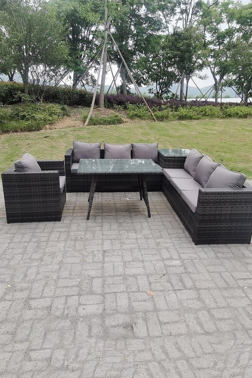 7 Seater Rattan Corner Sofa Lounge Sofa Set Dining Table Side Table