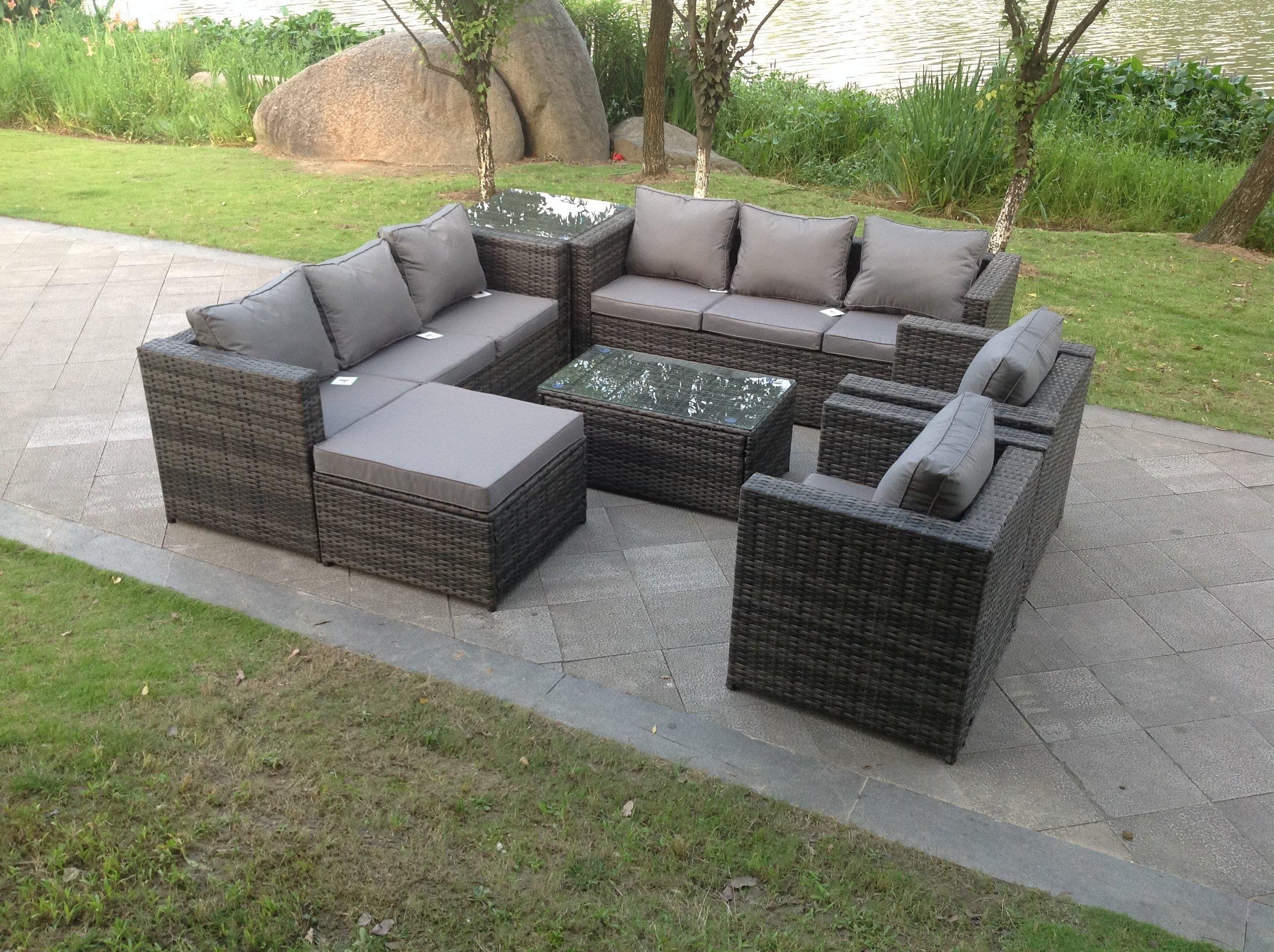 Rattn Garden Furniture Sofa Set Rectangular Coffee Table Lounge Sofa Chair Footstool Side Coffee Table