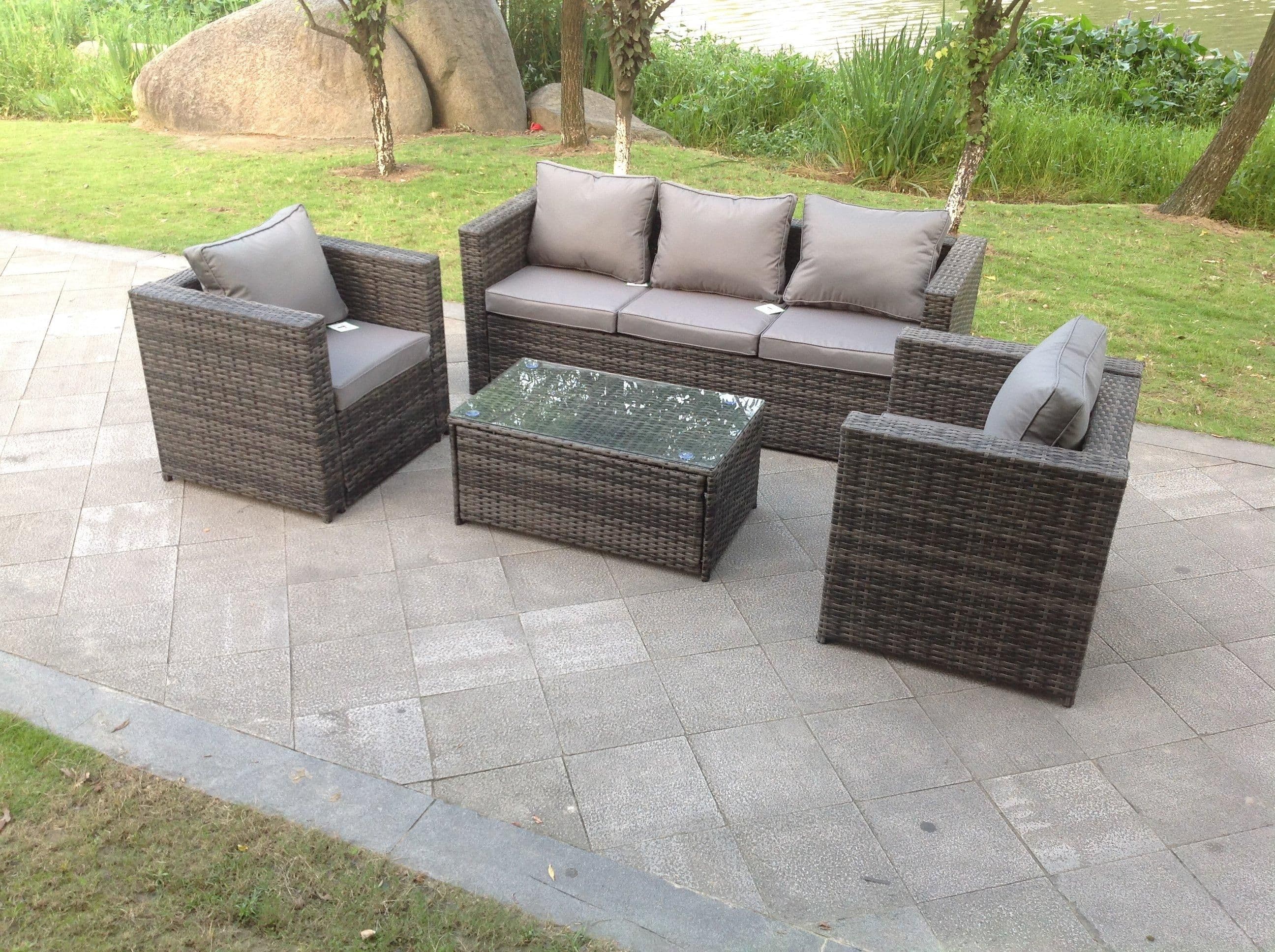 Lounge Rattan Sofa Set Outdoor Garden Furniture 2 Chairs Rectangular Coffee Table