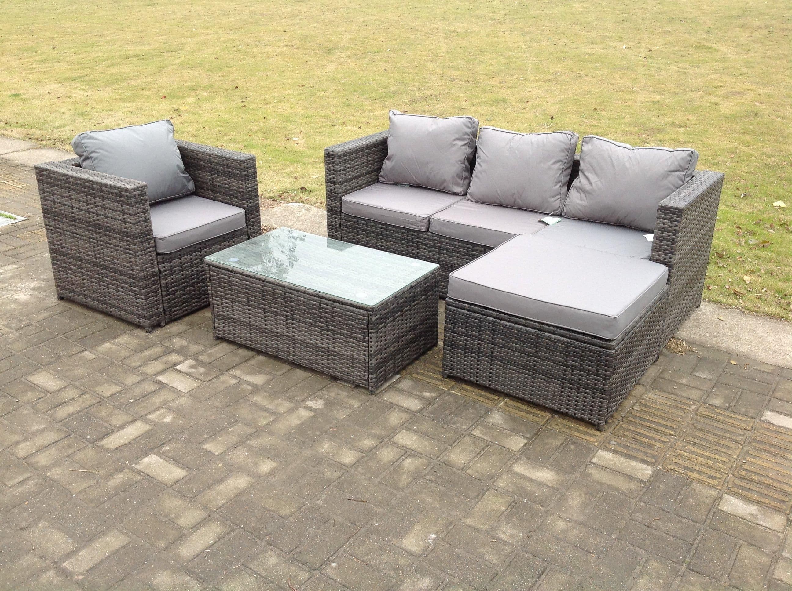Rattan Sofa Set Outdoor Garden Furniture Single Arm Chair Rectangular Coffee Table Big Footstool