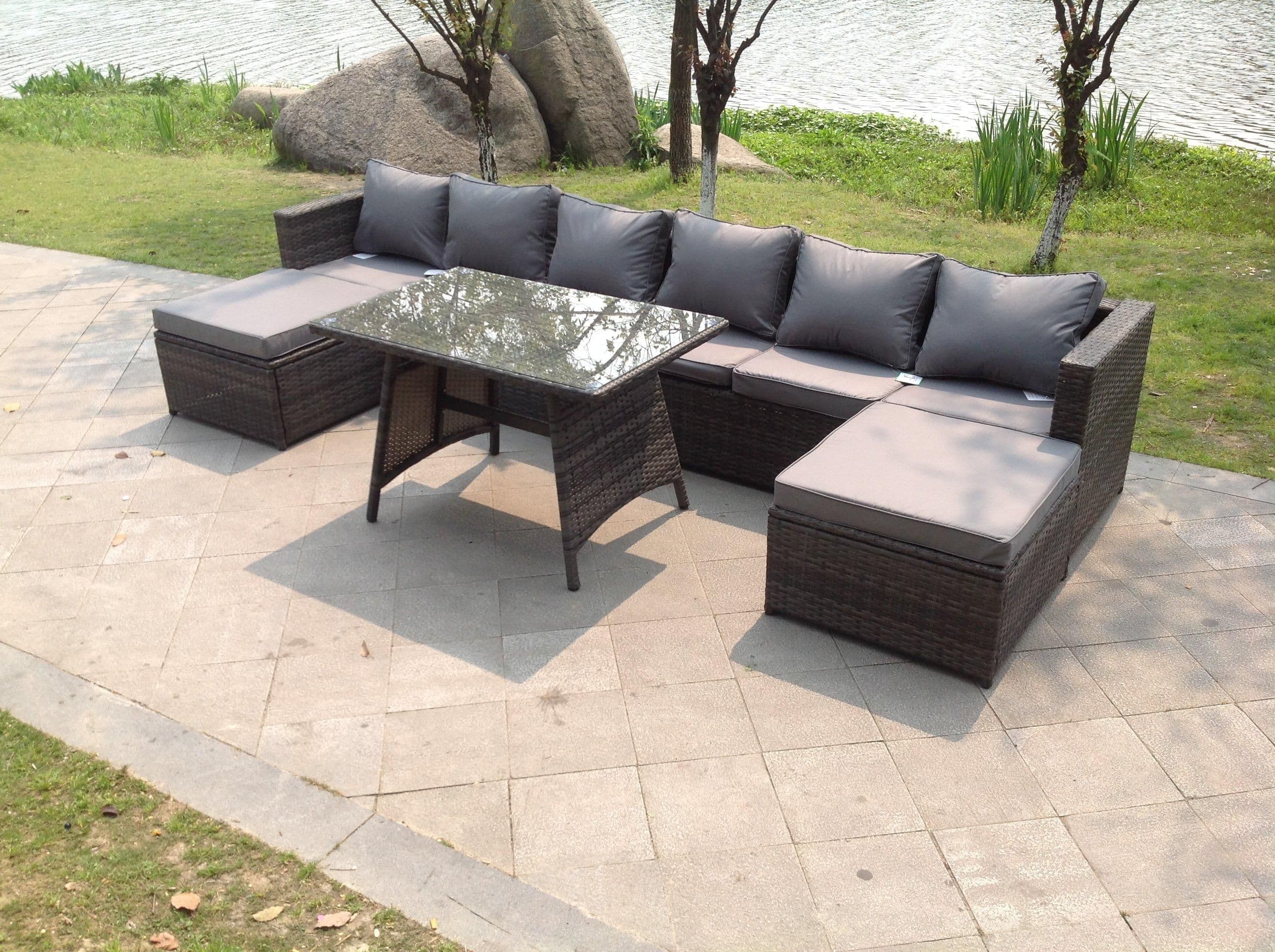 Lounge Rattan Garden Furniture Sets Dining Table 2 PC Big Footstools