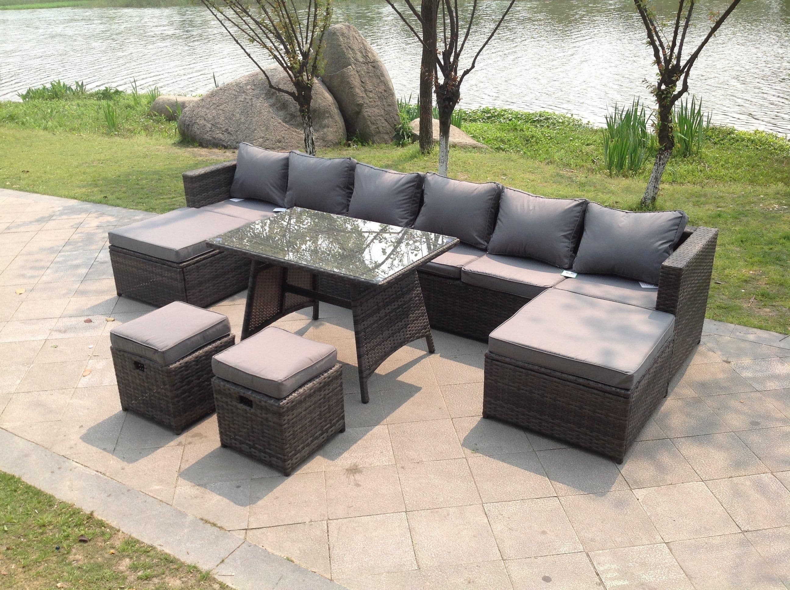 Lounge Rattan Garden Furniture Sets Dining Table Big Footstools Small Stools