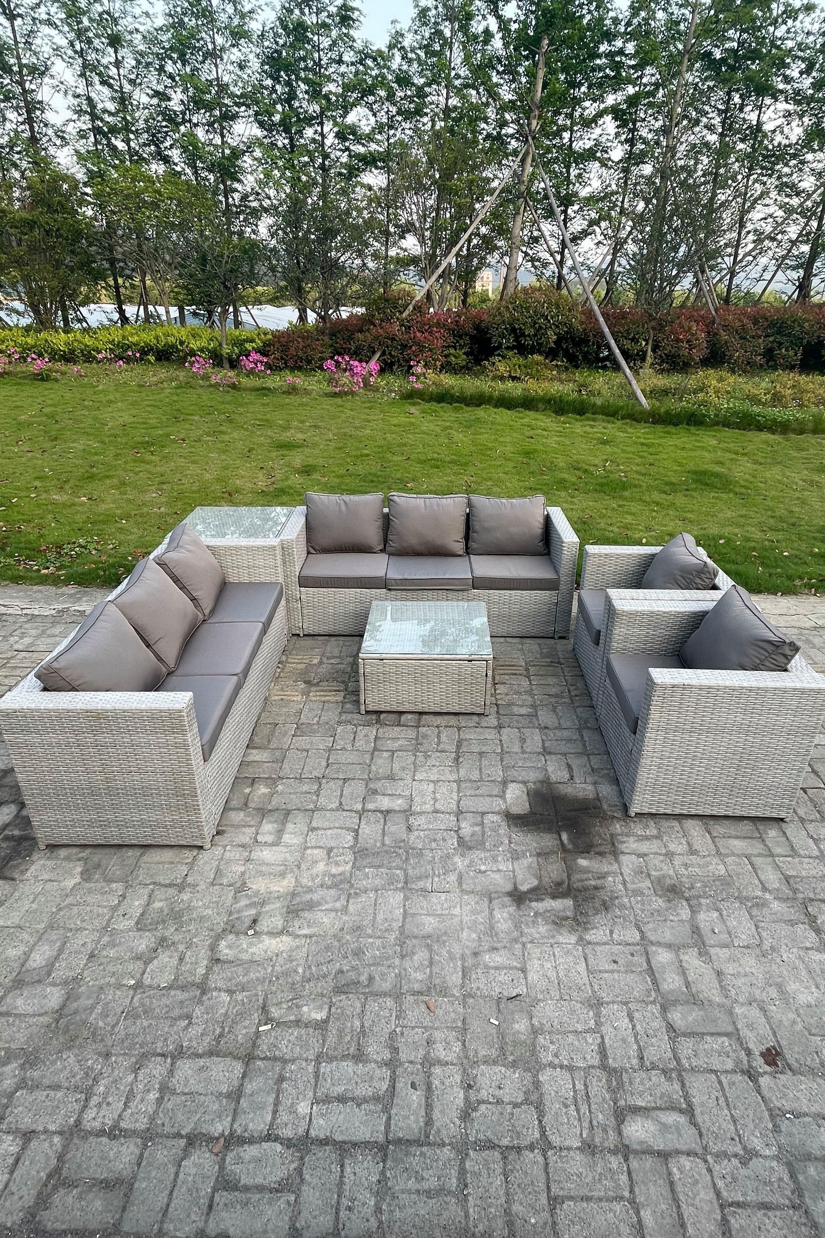 Light Grey Corner Rattan Garden Outdoor Sofa Set Chairs Sofa Side Table 8 Seater