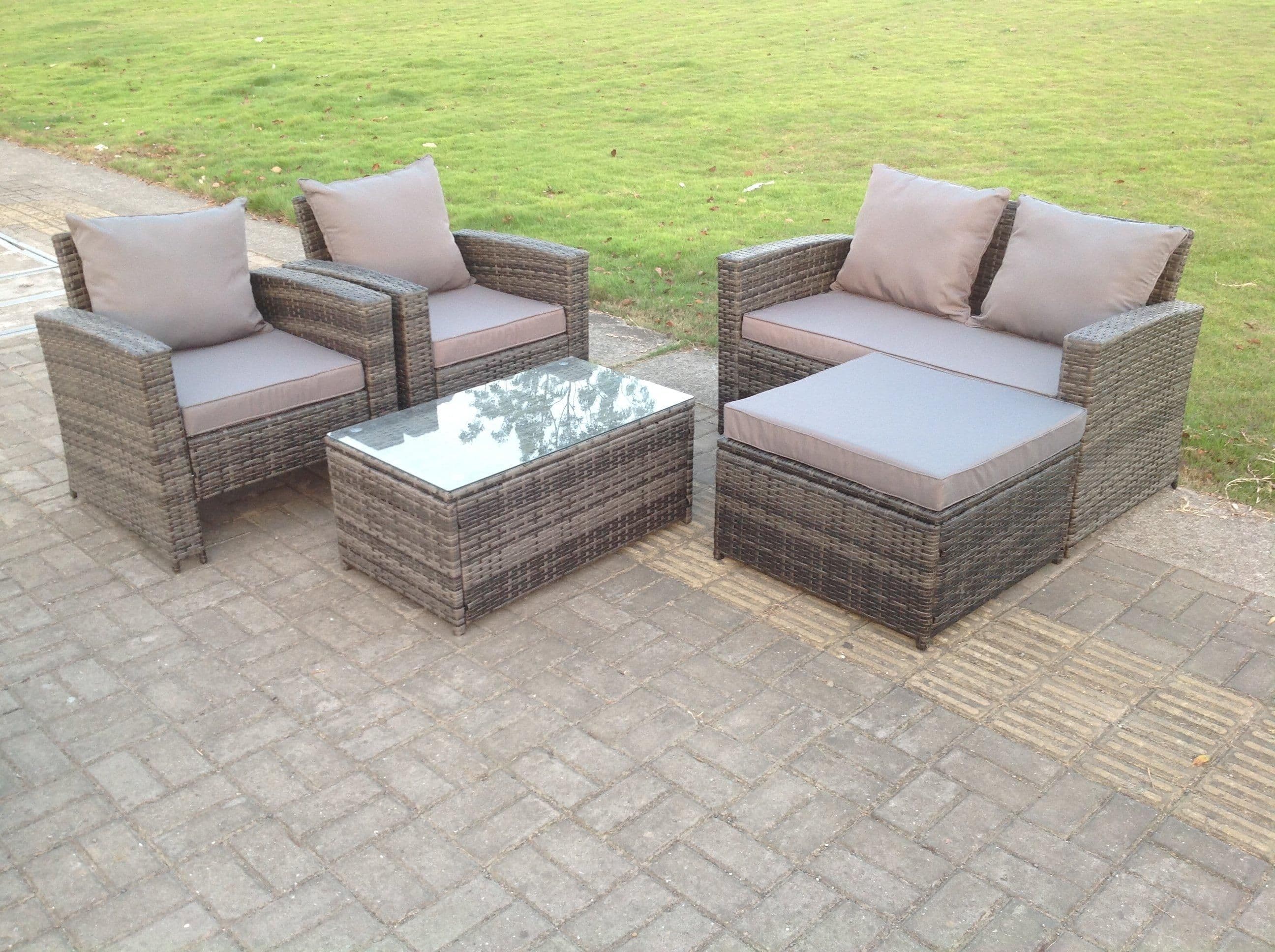 5 Seater Mixed High Back Rattan Sofa Set Coffee Table Garden Furniture Outdoor