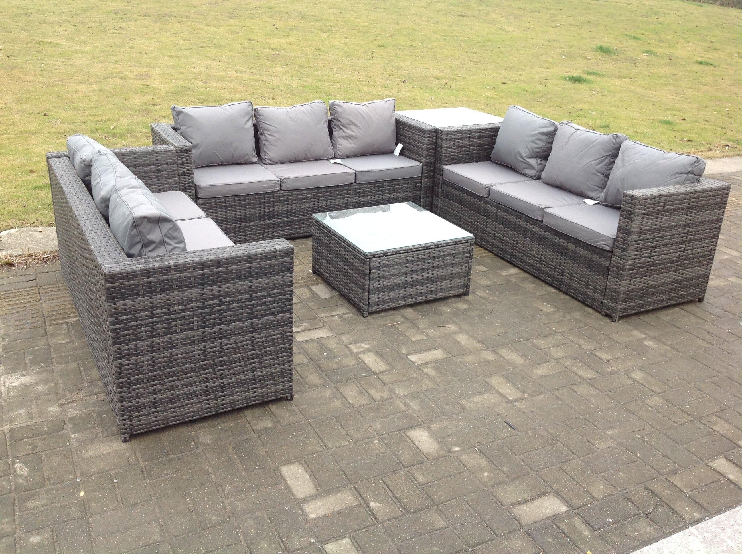 9 Seater U Shape Rattan Garden Furniture Set Patio Outdoor Lounge Sofa Footstool Dark Grey Mixed