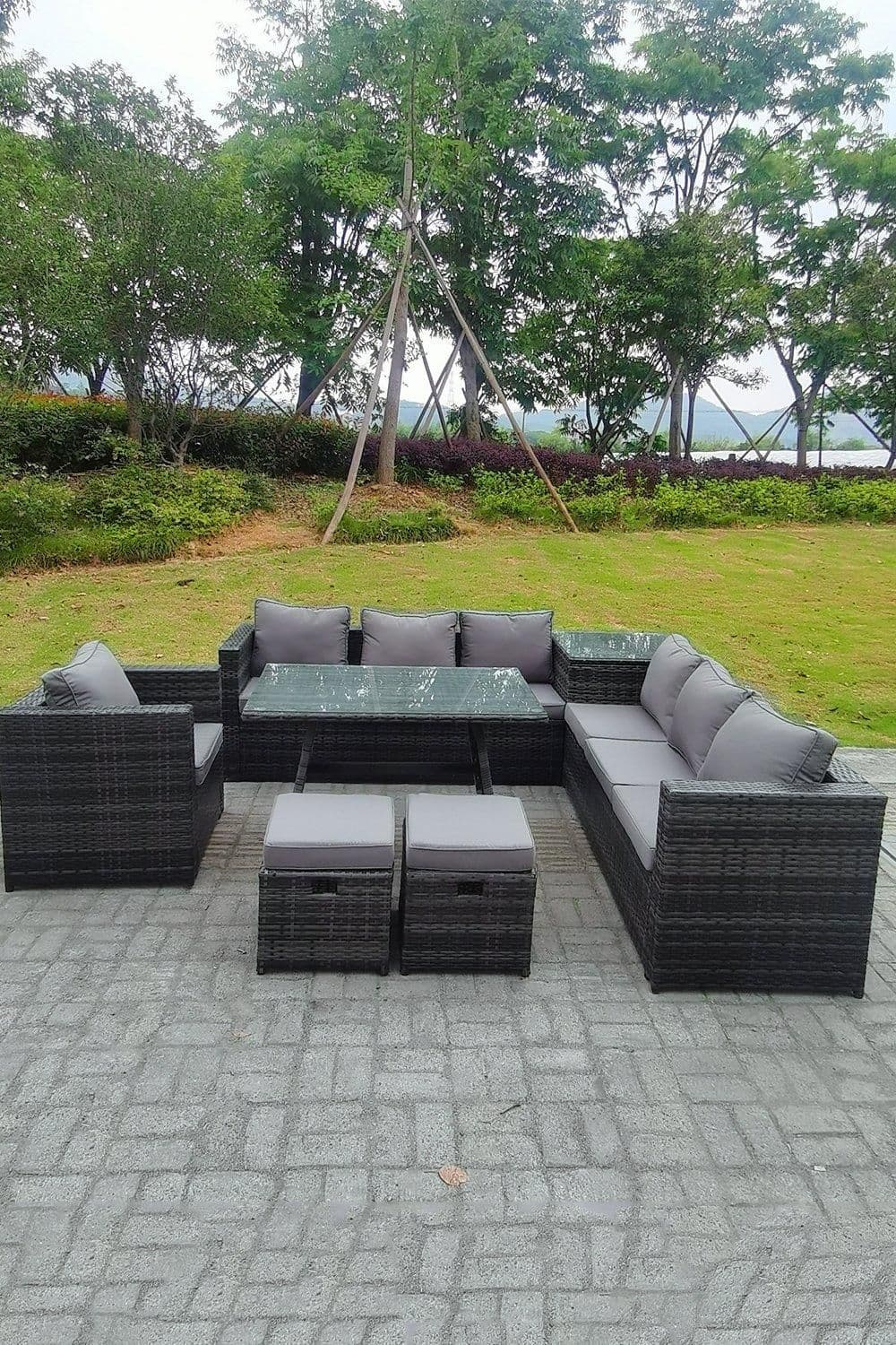 7 Seater Rattan Corner Sofa Set 2 Table Armchair Footstool Garden Furniture Outdoor