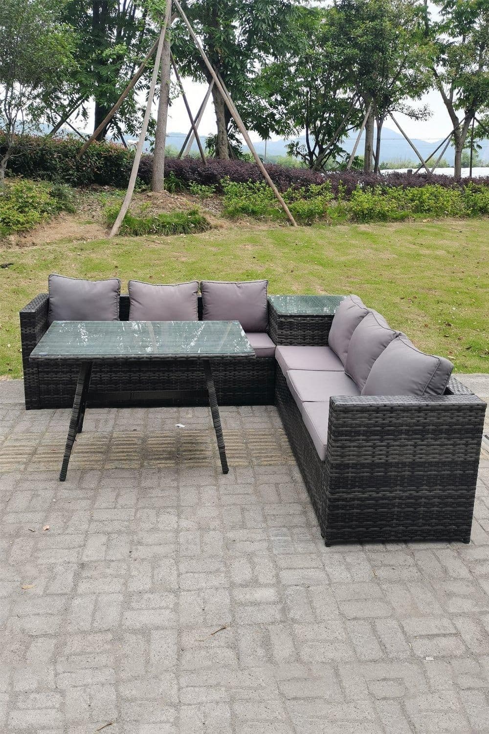 6 Seater Rattan Sofa Dining Set 2 Tables Garden Furniture Outdoor