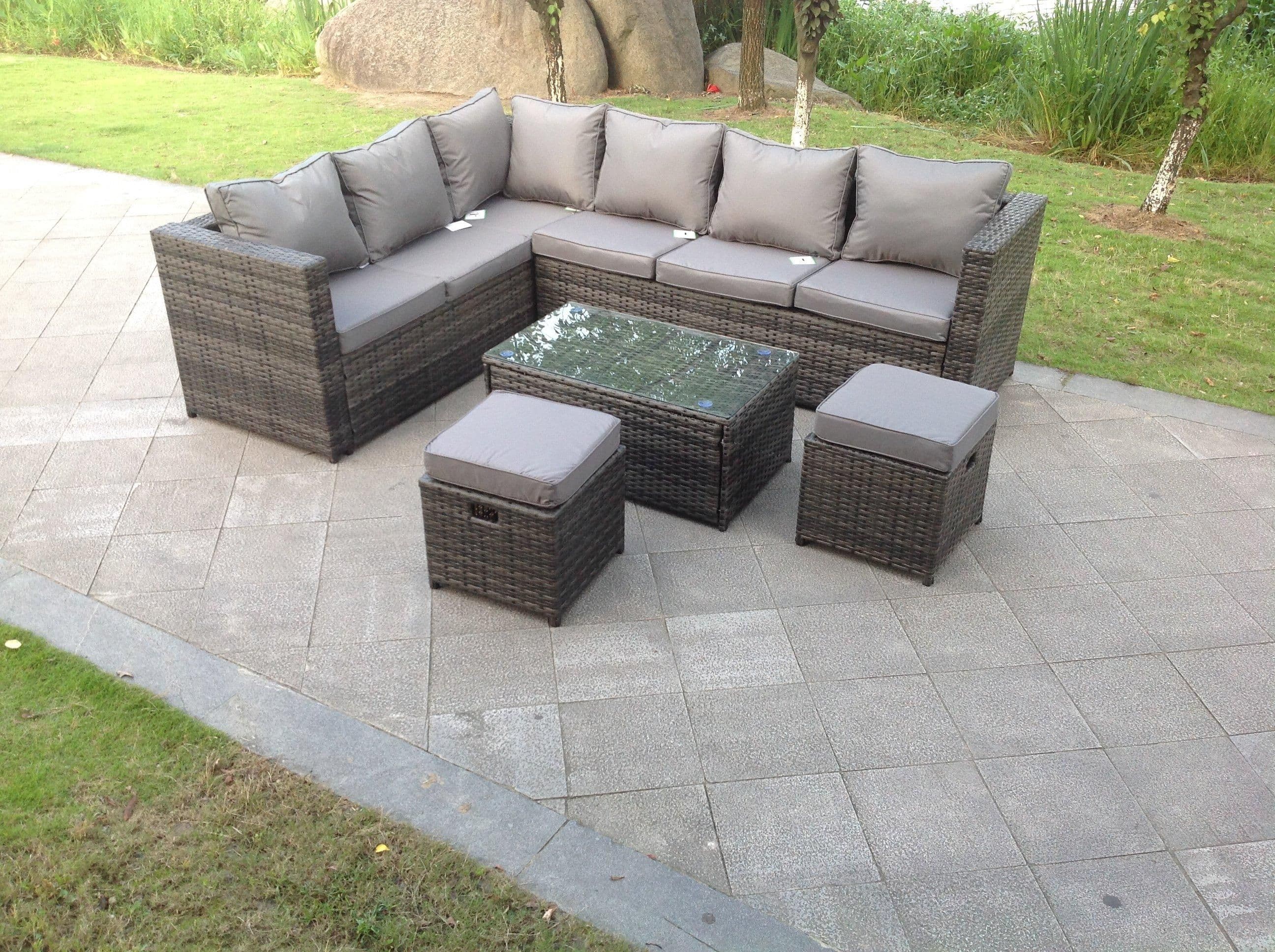 8 Seater Rattan Corner Sofa Set Coffee Oblong Coffee Table Outdoor Garden Furniture Patio