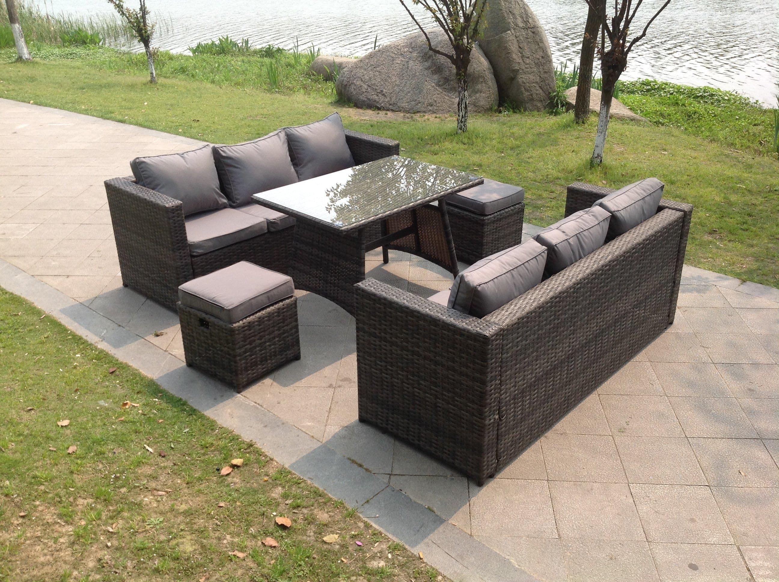 8 Seater Lounge Rattan Sofa Set Dining Table Stools Outdoor Garden Furniture