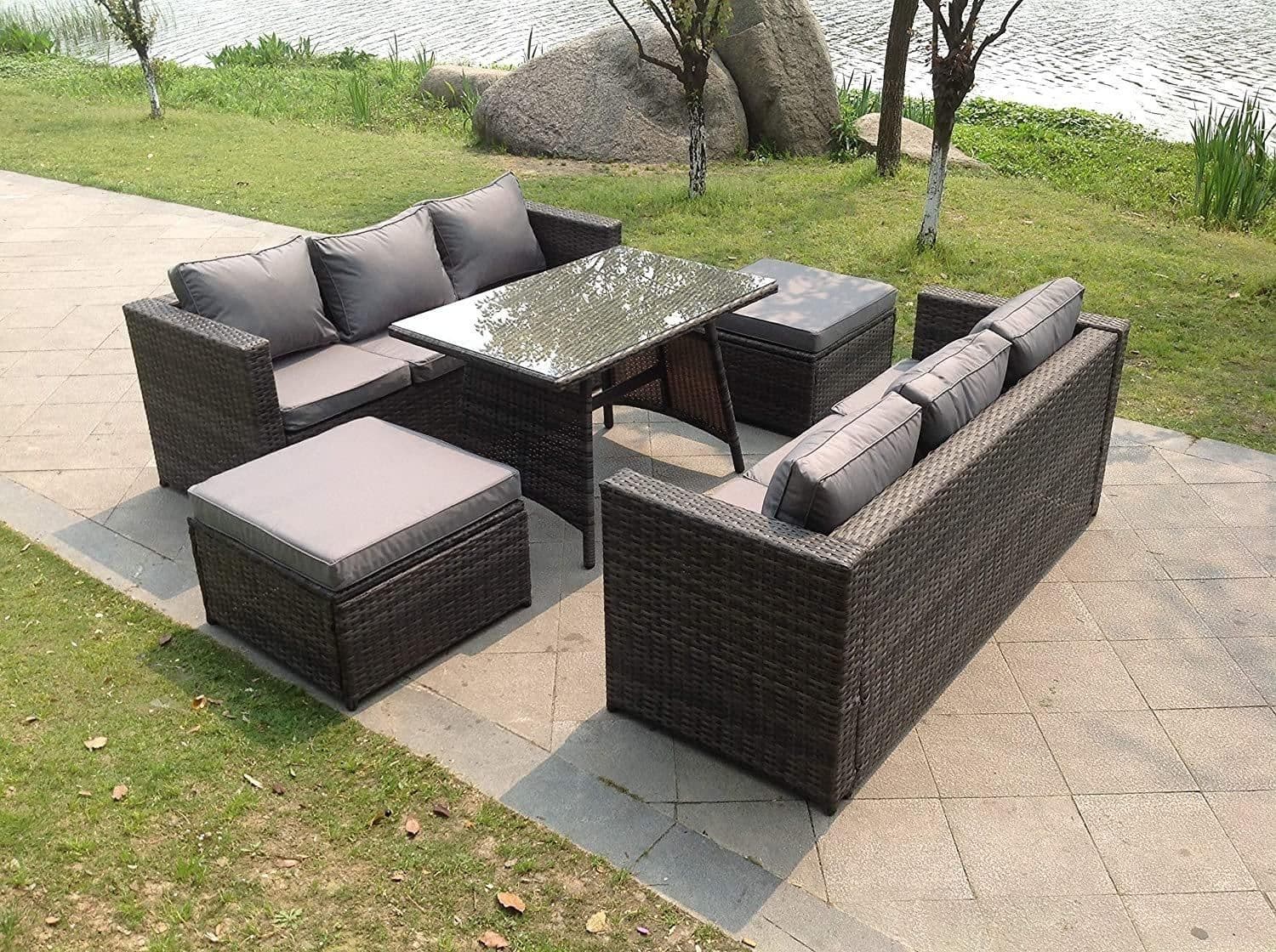 8 Seater Lounge Rattan Sofa Dining Table Footstool Outdoor Garden Furniture