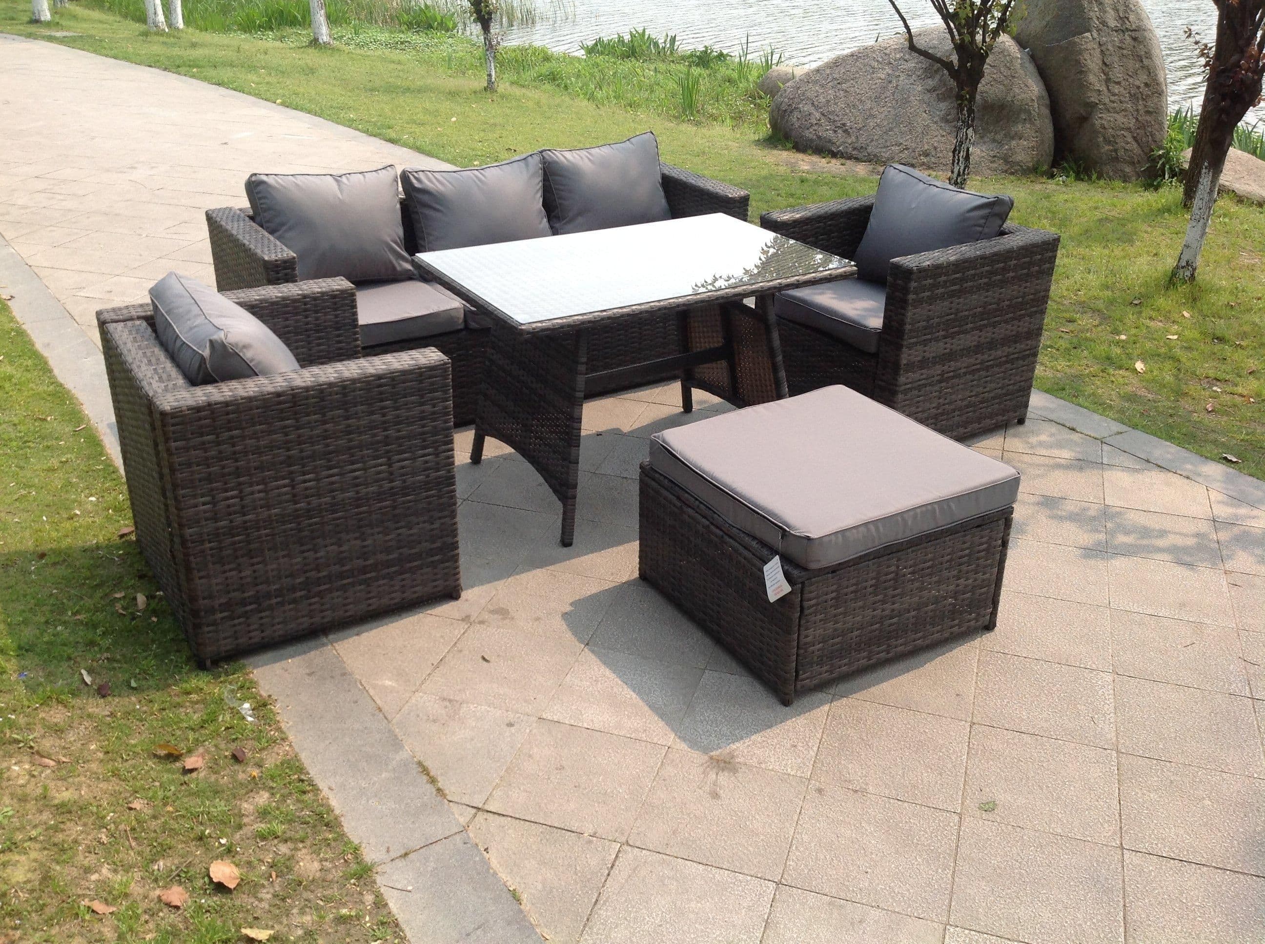 Lounge Rattan Sofa Dining Table Set Chairs Footstool Garden Furniture Outdoor